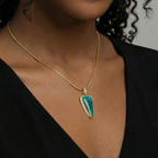 14k Gem Silica Chrysocolla Pendant with Diamonds