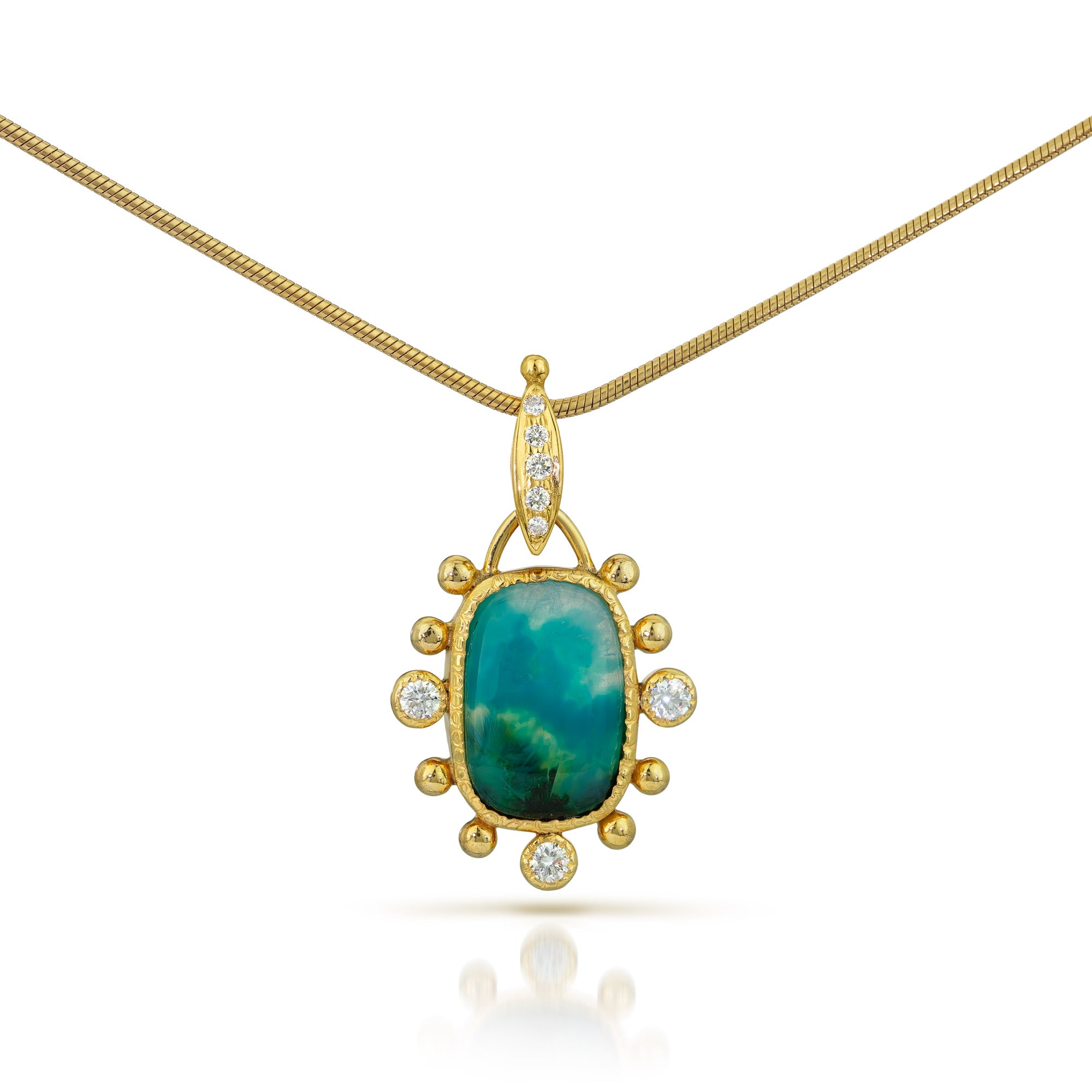 14k Gold Gem Silica and Diamond Pendant