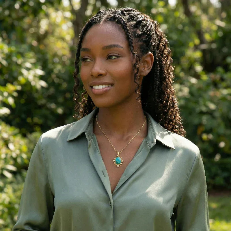 14k Gold Gem Silica and Diamond Pendant - Q Evon Fine Jewelry