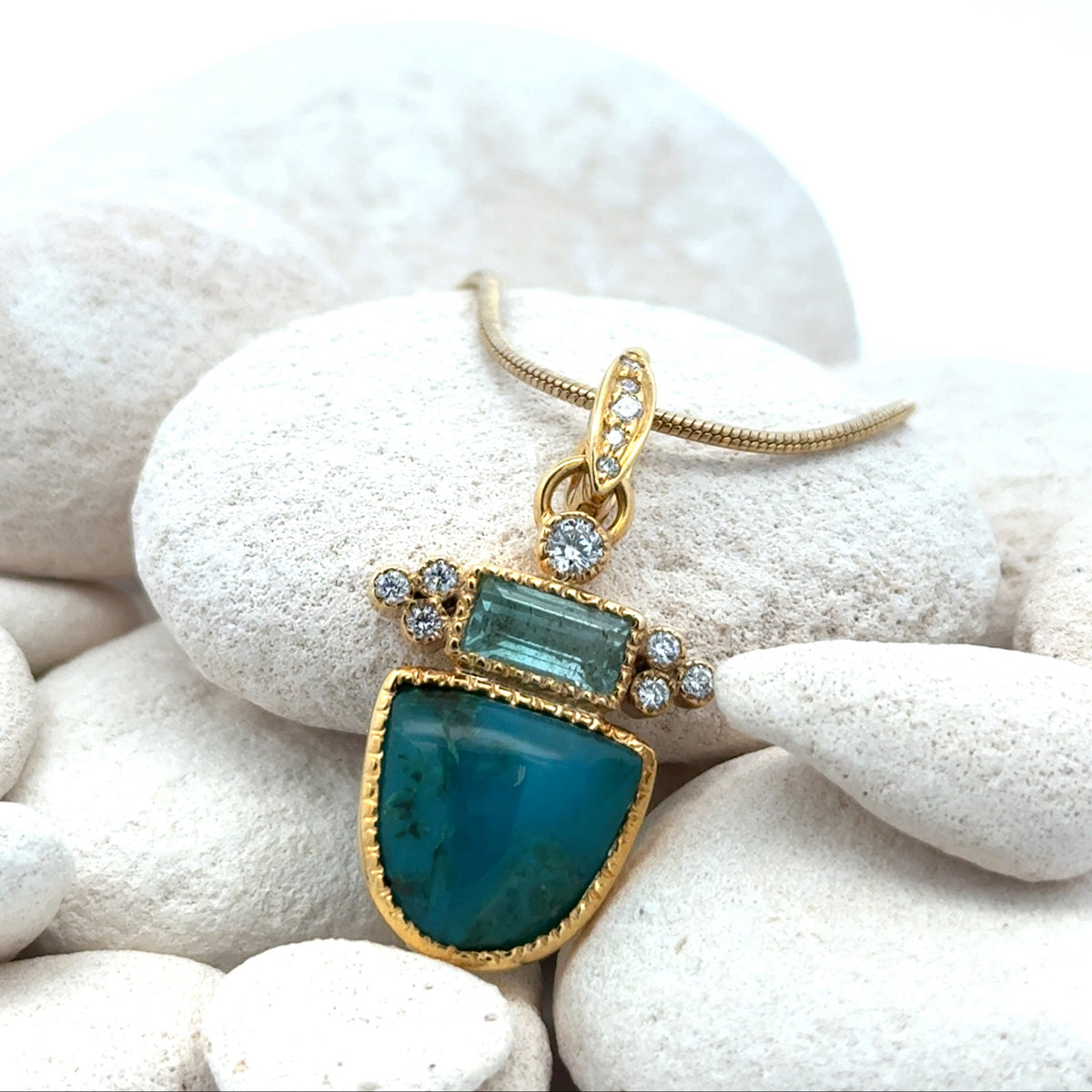 14k Gold Gem Quality Gem Silica and Tourmaline Pendant