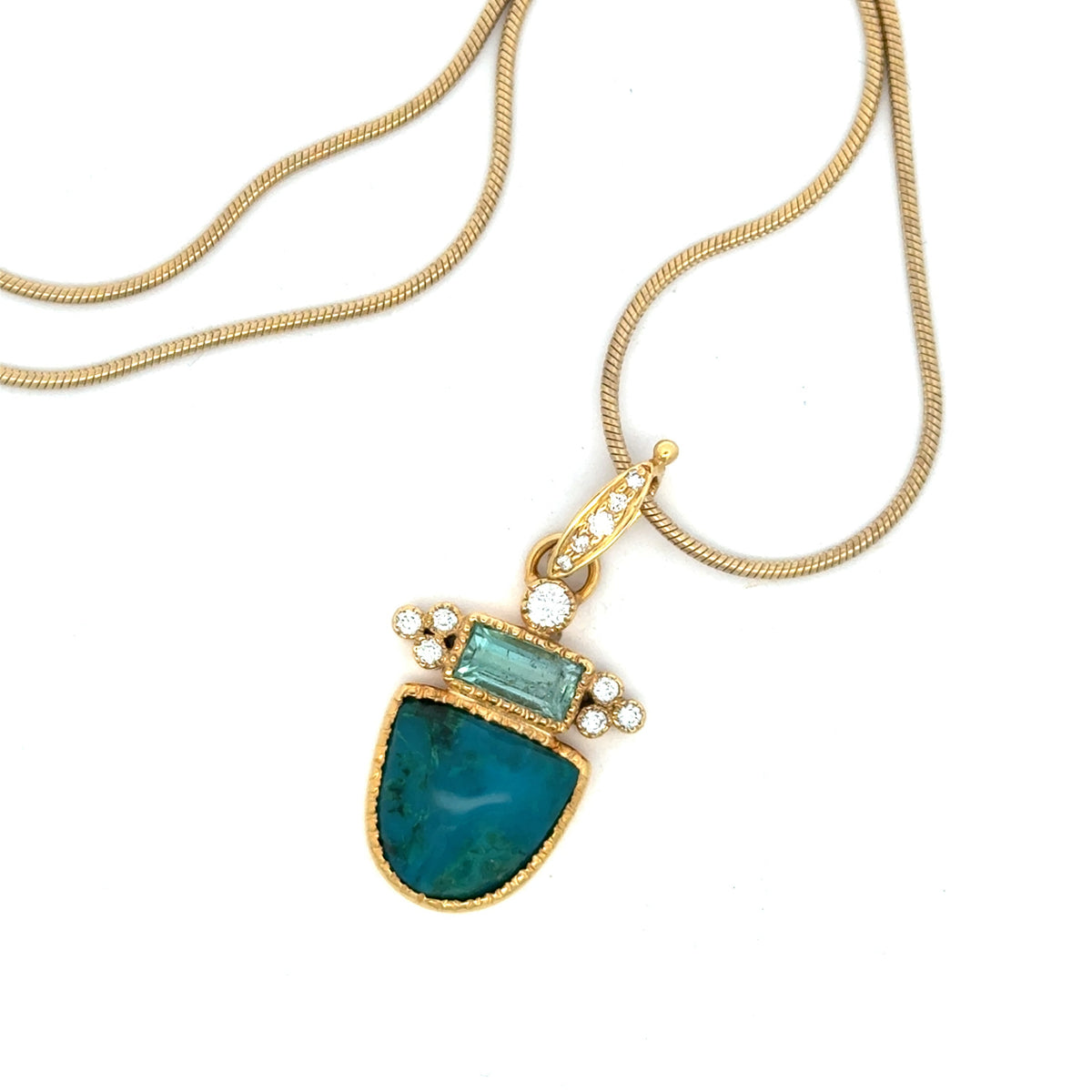 14k Gold Gem Quality Gem Silica and Tourmaline Pendant