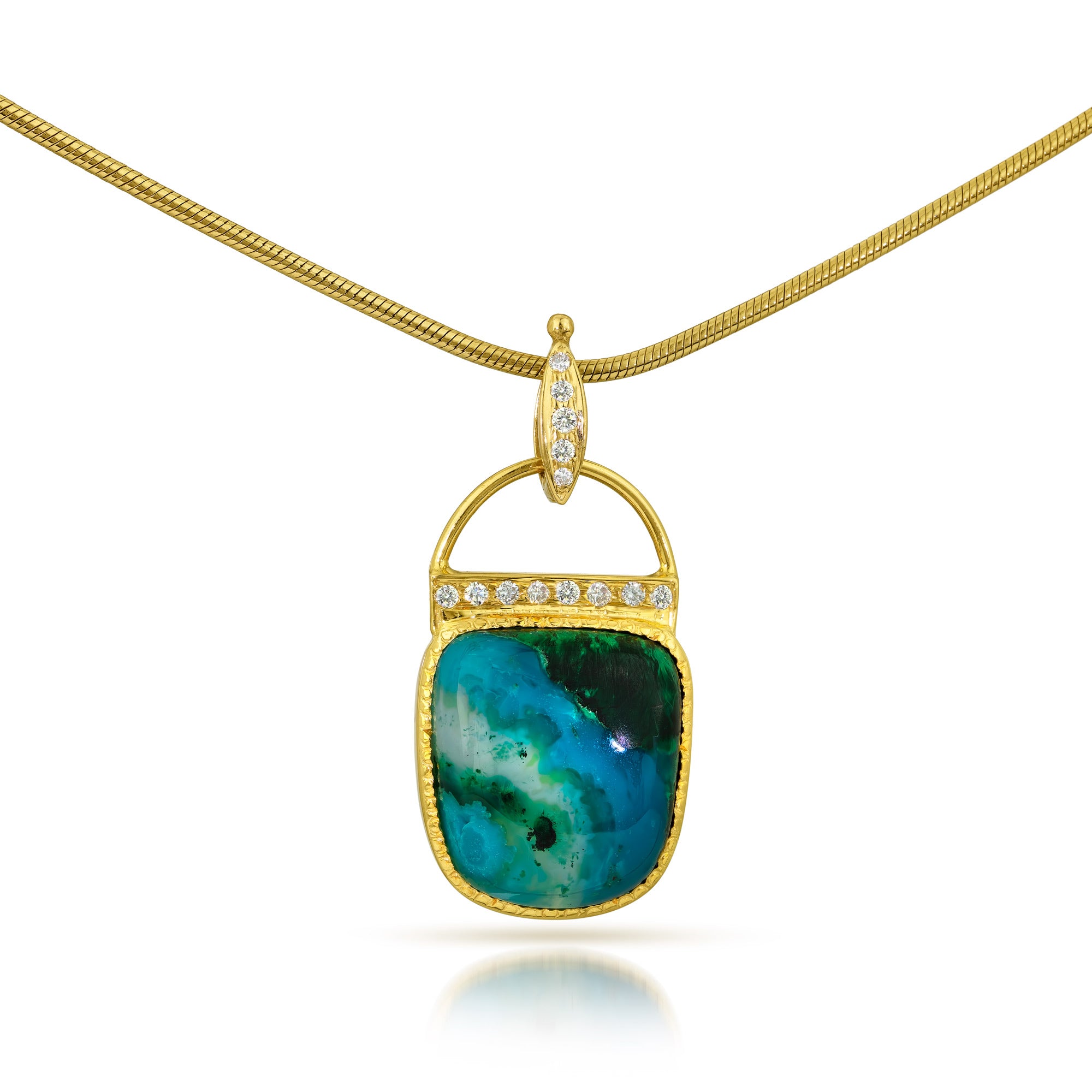 14k Gold Gem Silica and Diamond Pendant
