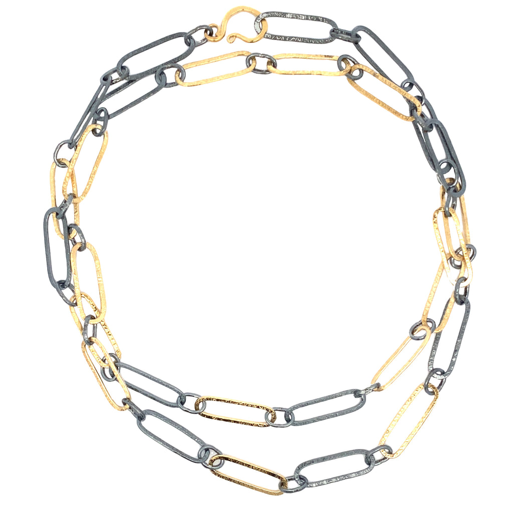 Handmade Chain - Black and Gold Textured Oval