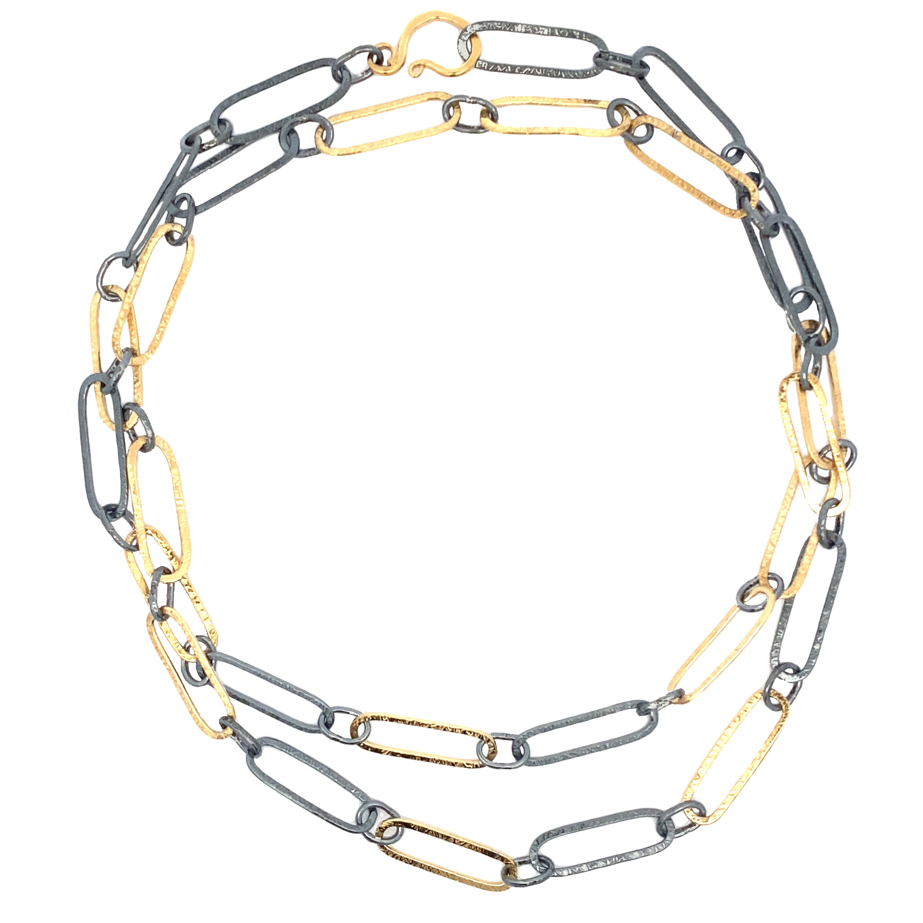 Handmade Chain - Black and Gold Textured Oval