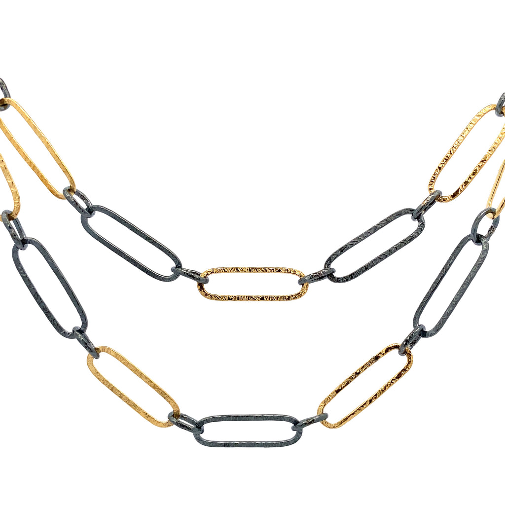 Handmade Chain - Black and Gold Textured Oval