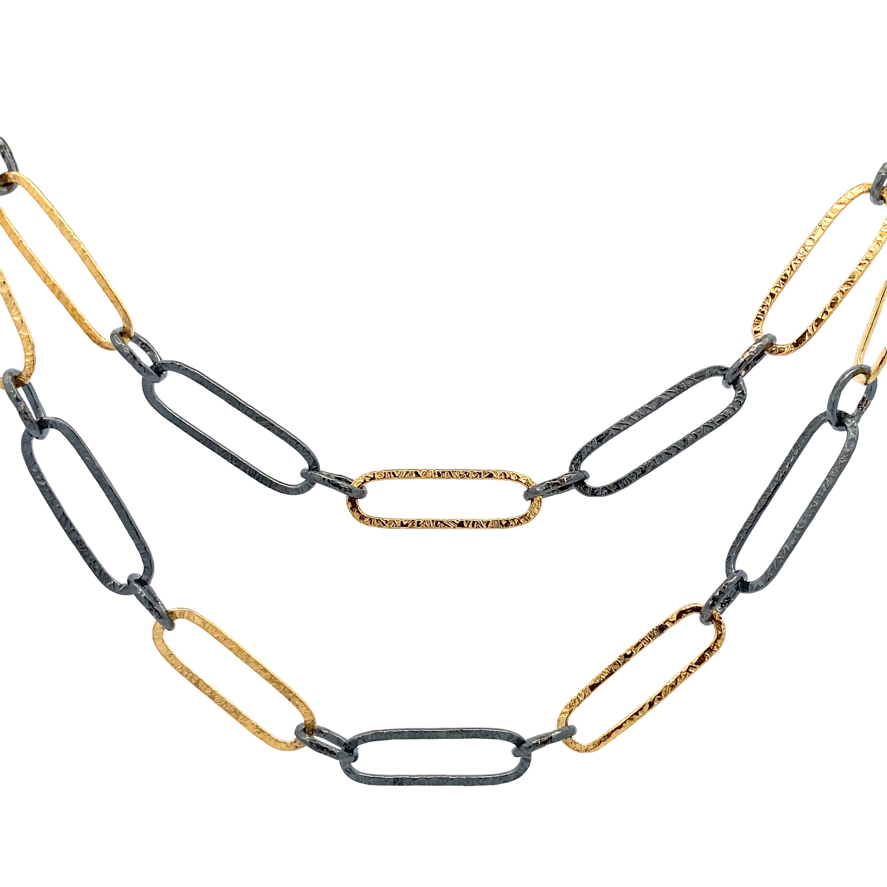 Handmade Chain - Black and Gold Textured Oval