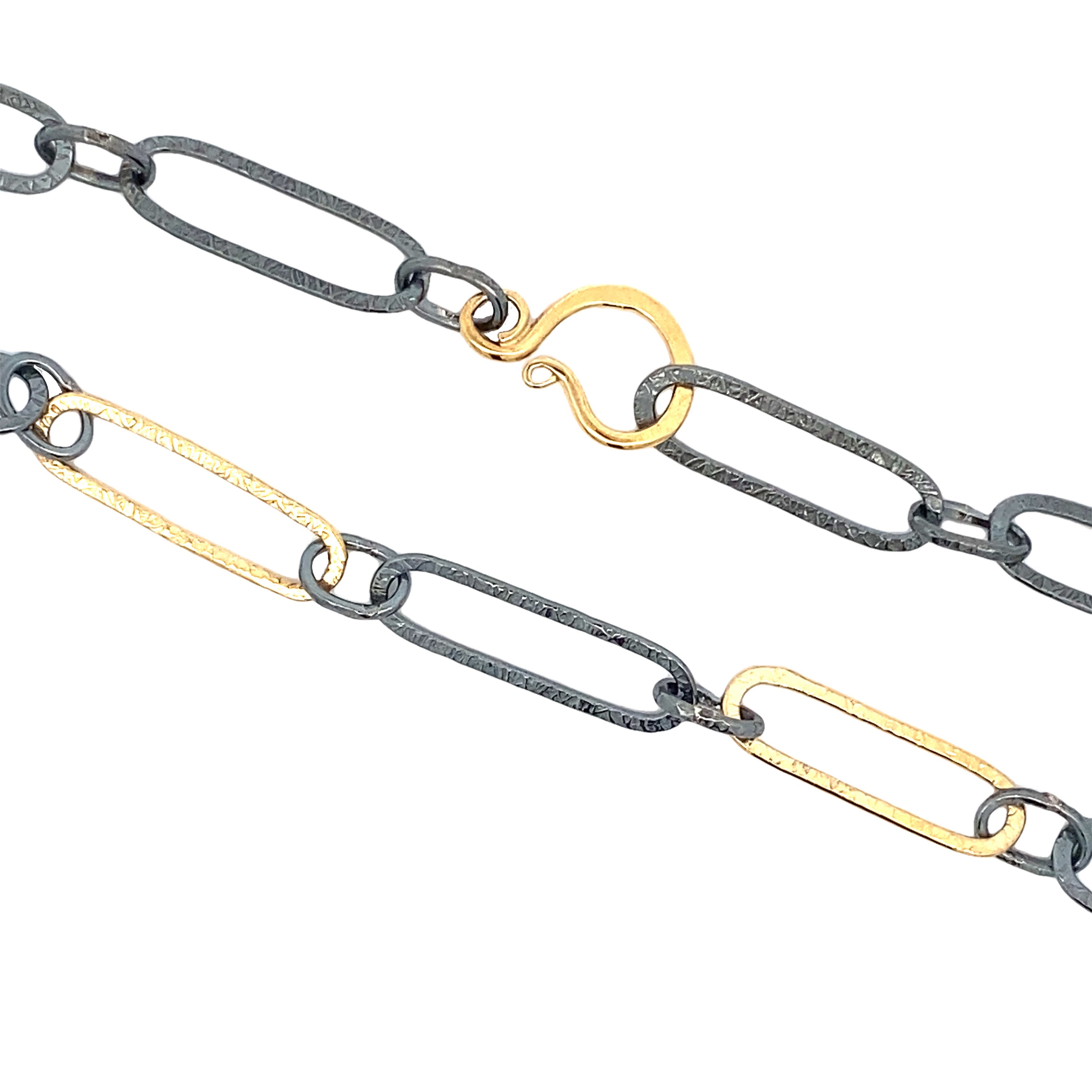 Handmade Chain - Black and Gold Textured Oval