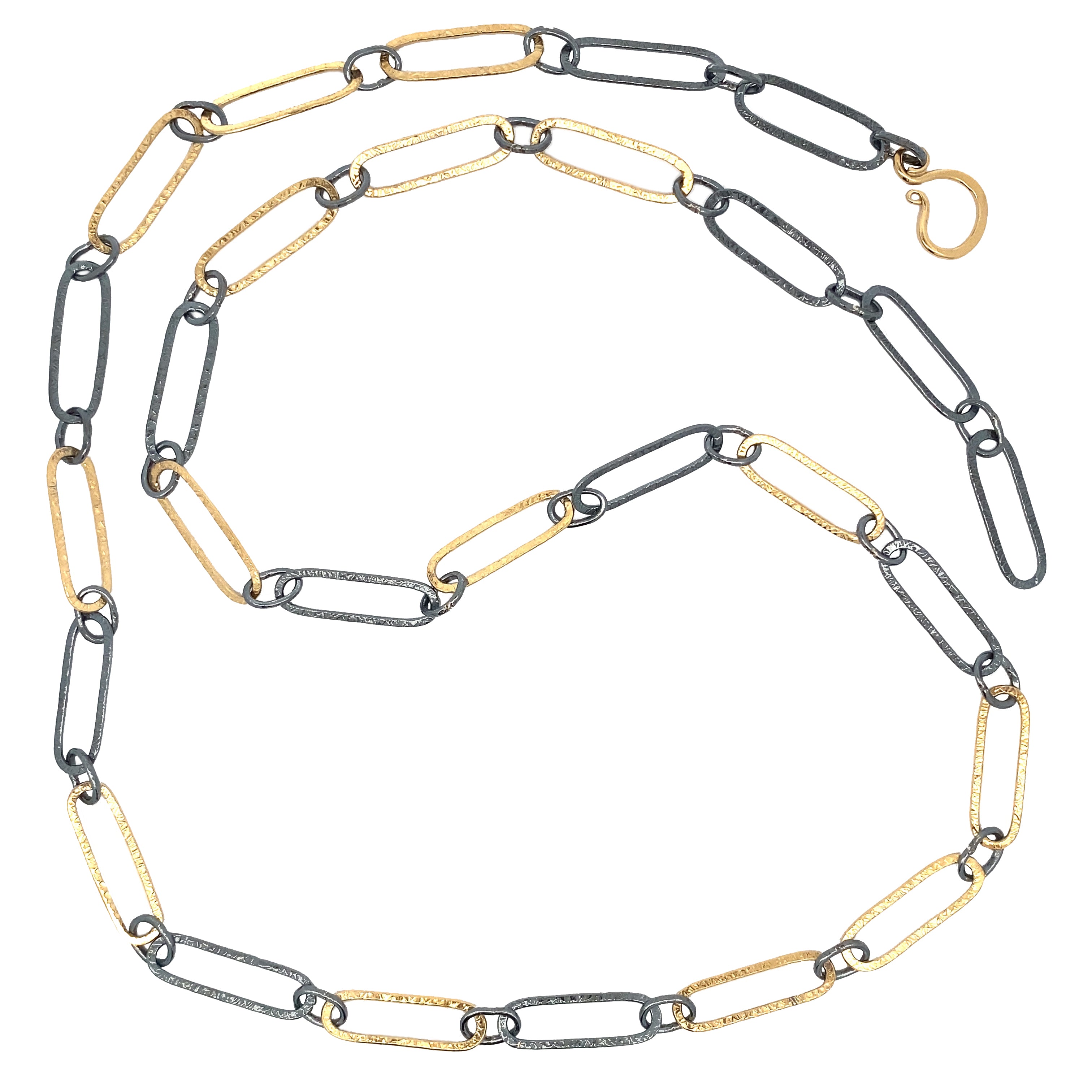 Handmade Chain - Black and Gold Textured Oval