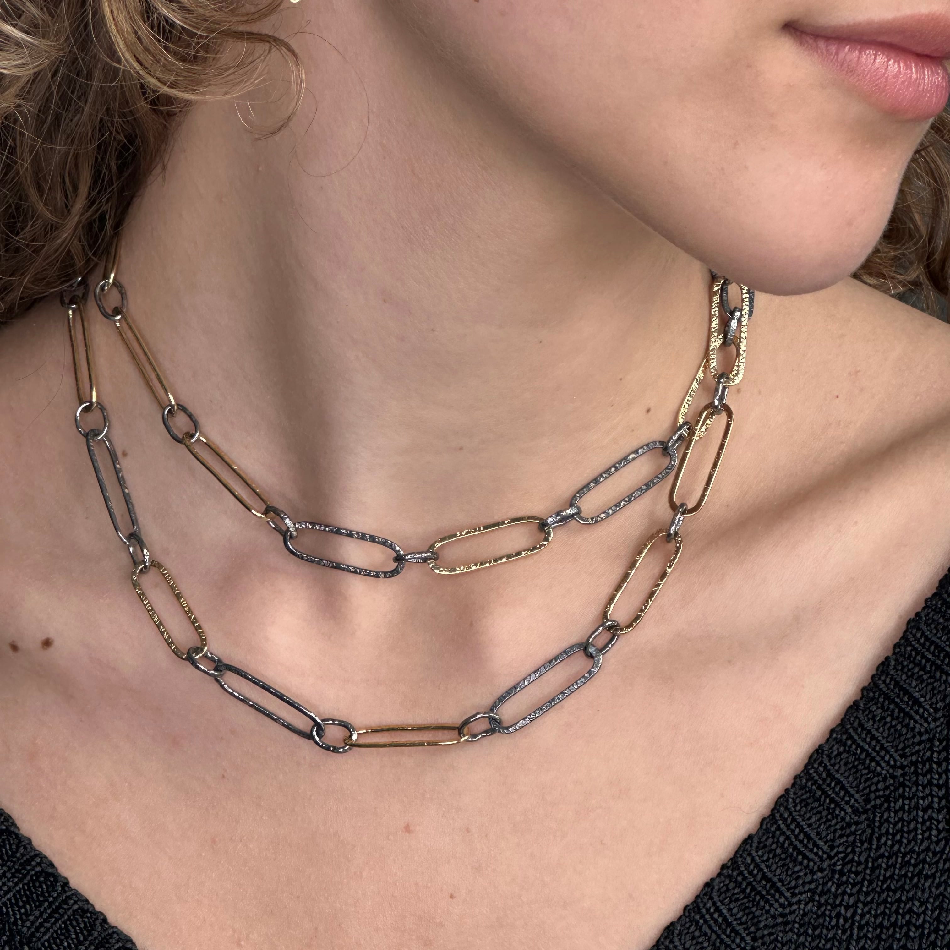 Handmade Chain - Black and Gold Textured Oval