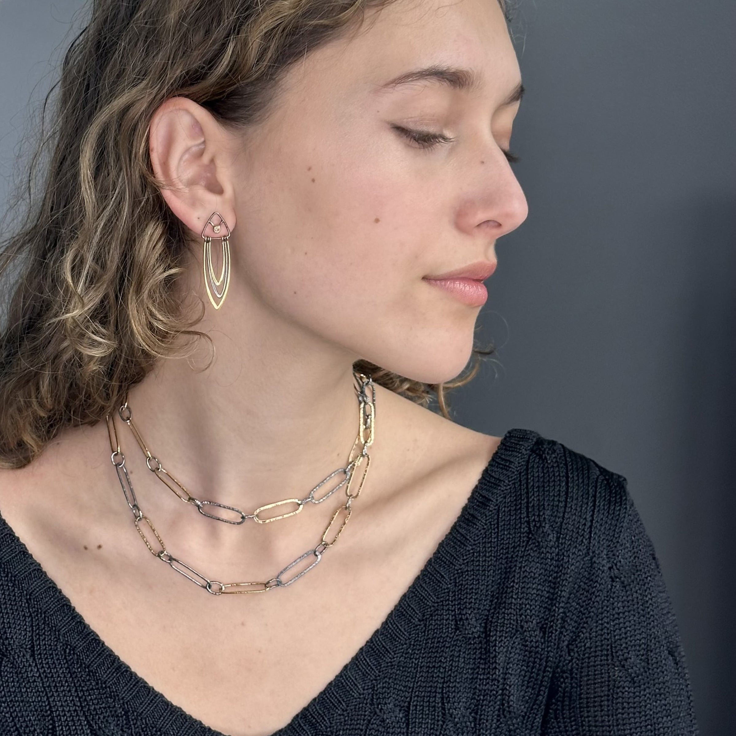 14k and Black Rhodium Element Earrings with Diamond