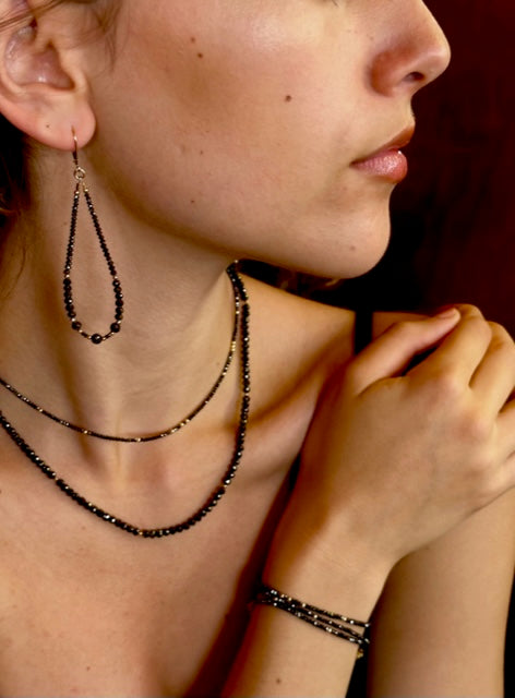 14k Black Diamond Beads Adjustable 16-18" Necklace 11 tcw
