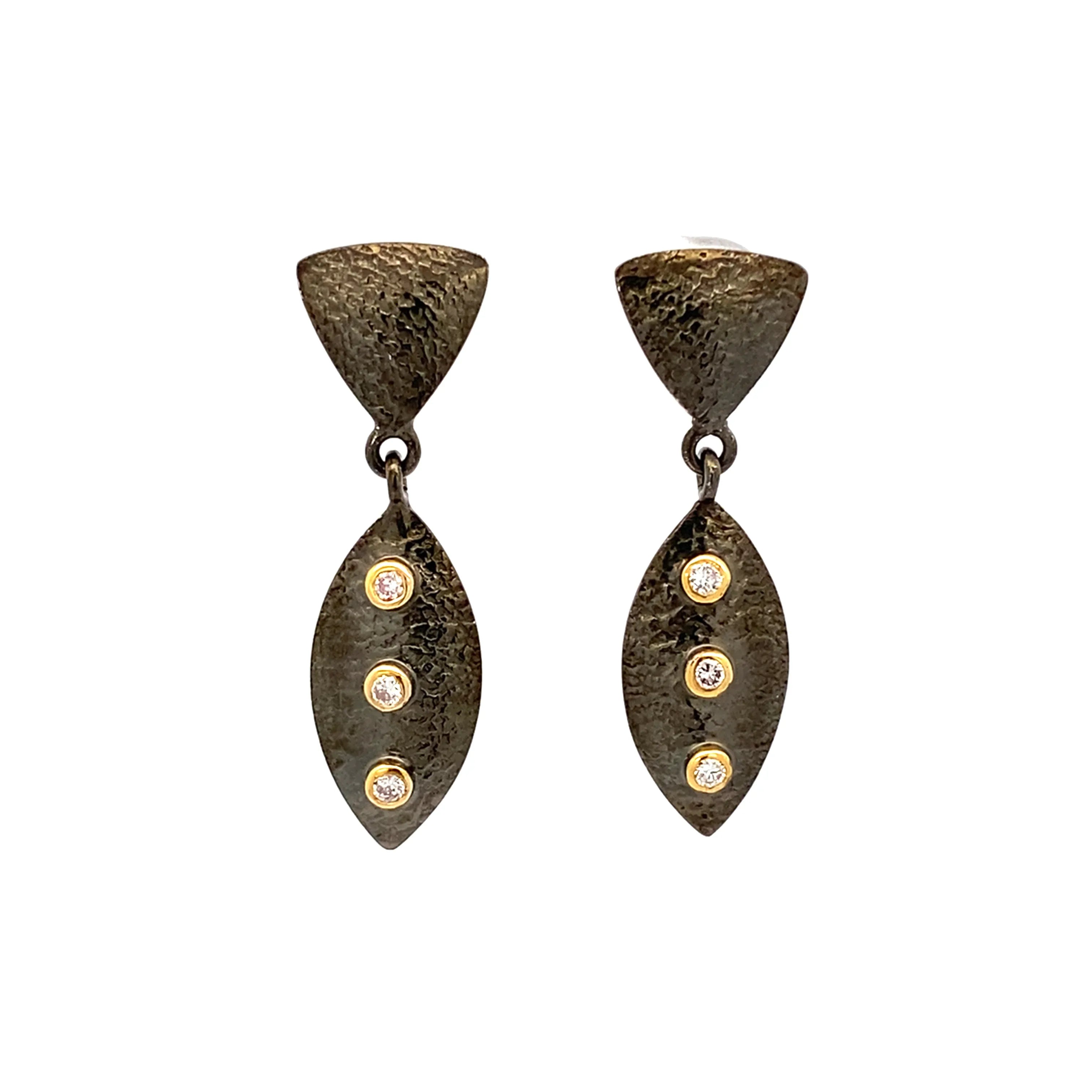 14k And Black Rhodium With Diamond Triangle Post Earrings - Small - Q Evon Fine Jewelry
