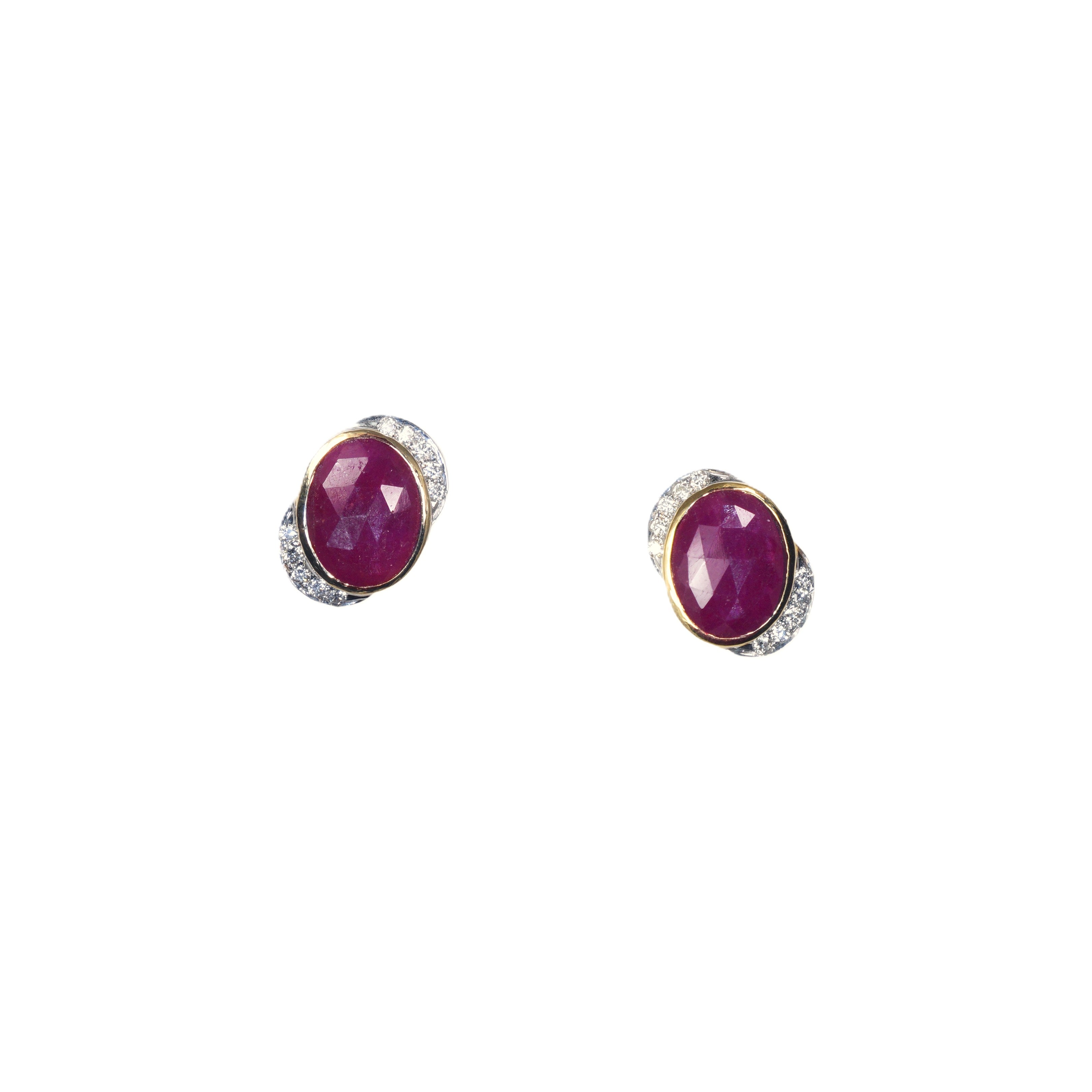 14k Gold Ruby Earrings with White Diamonds