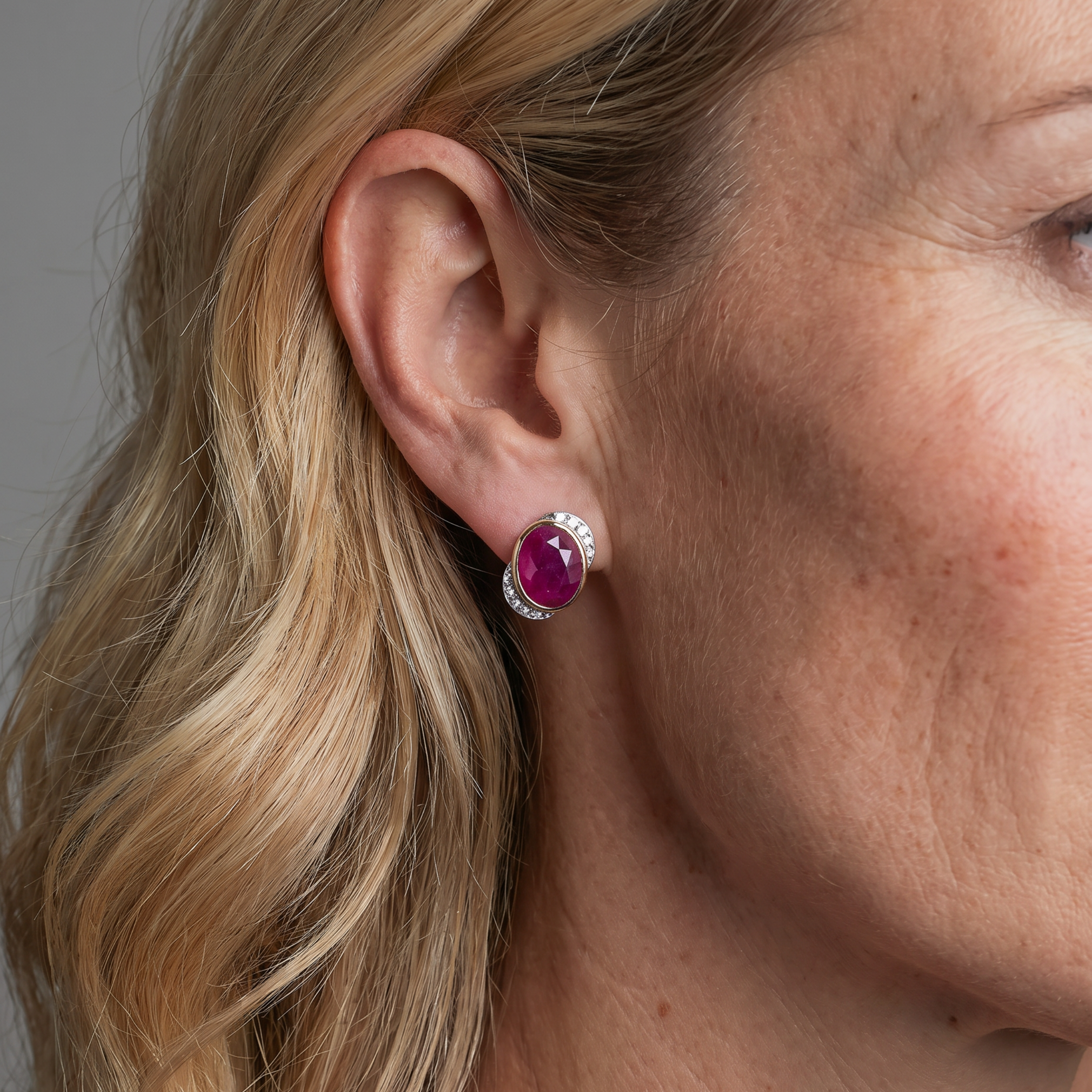 14k Gold Ruby Earrings with White Diamonds