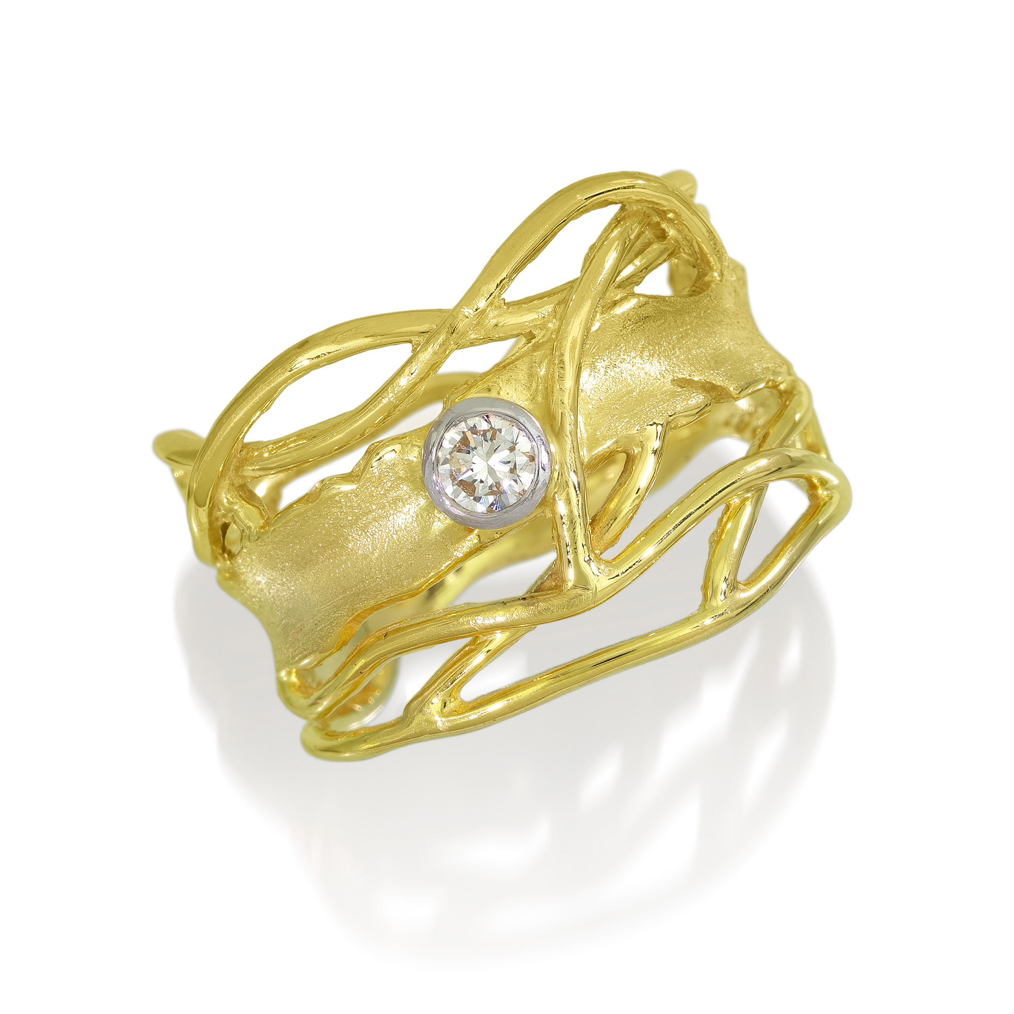 14k & White Diamond Edge Ring
