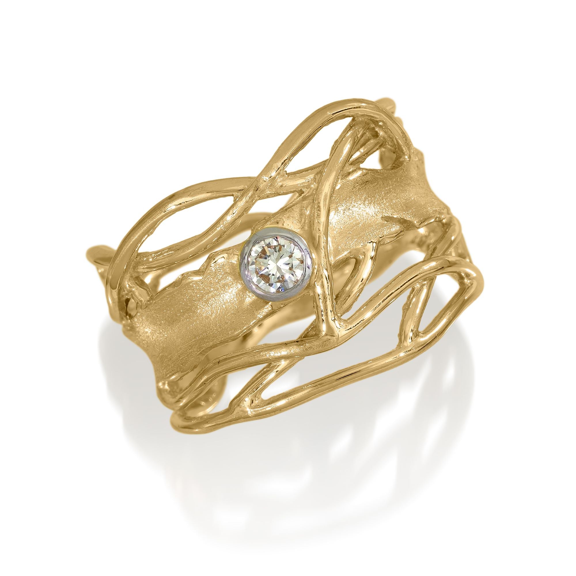 14k & White Diamond Edge Ring