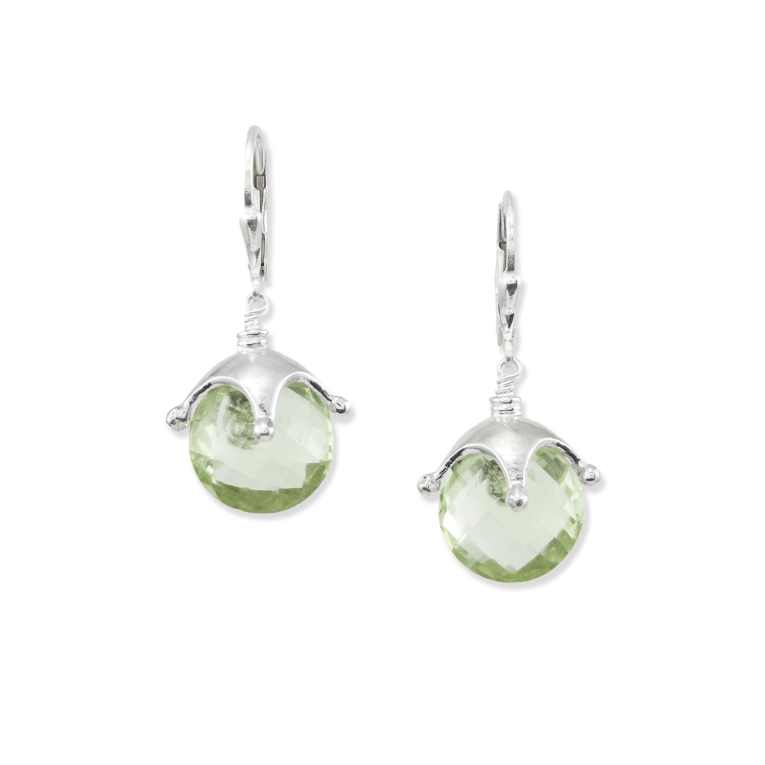 Jester Cap Earrings - Silver, Green Amethyst
