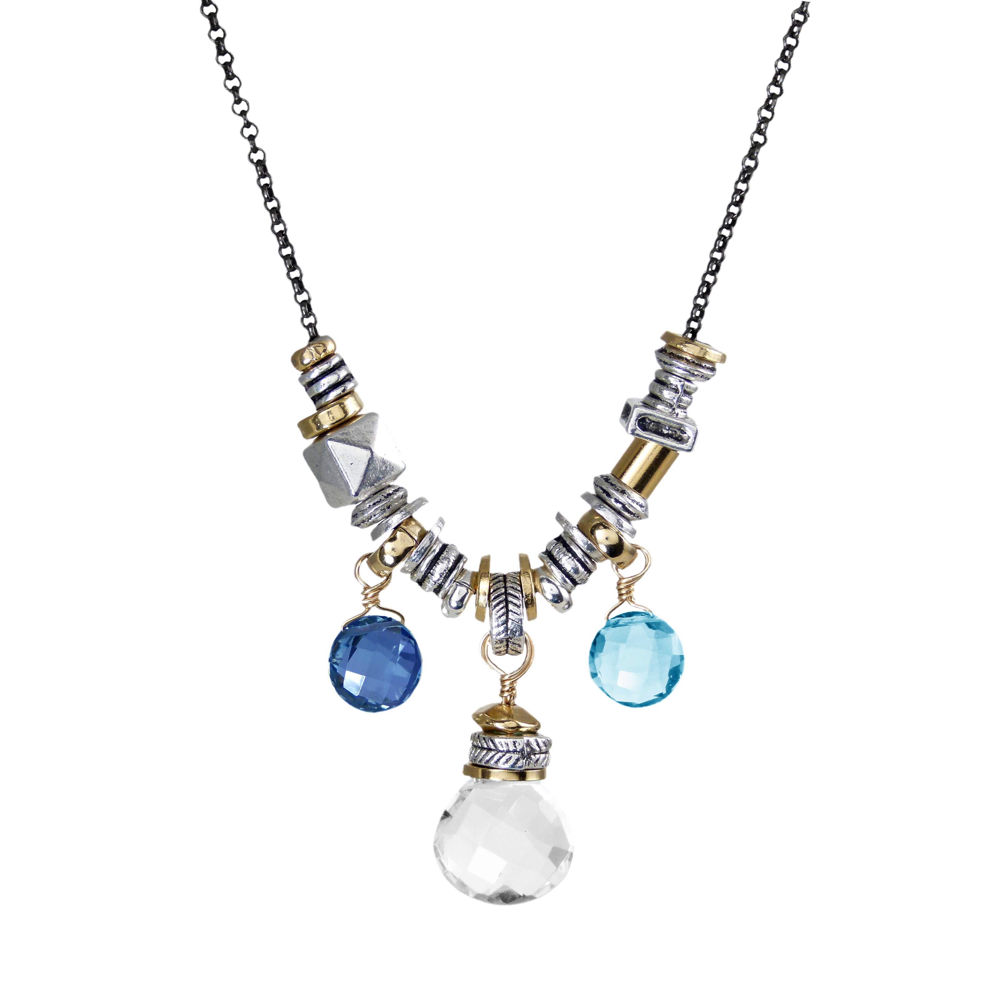 Mixed Metal Rock Crystal Element Necklace