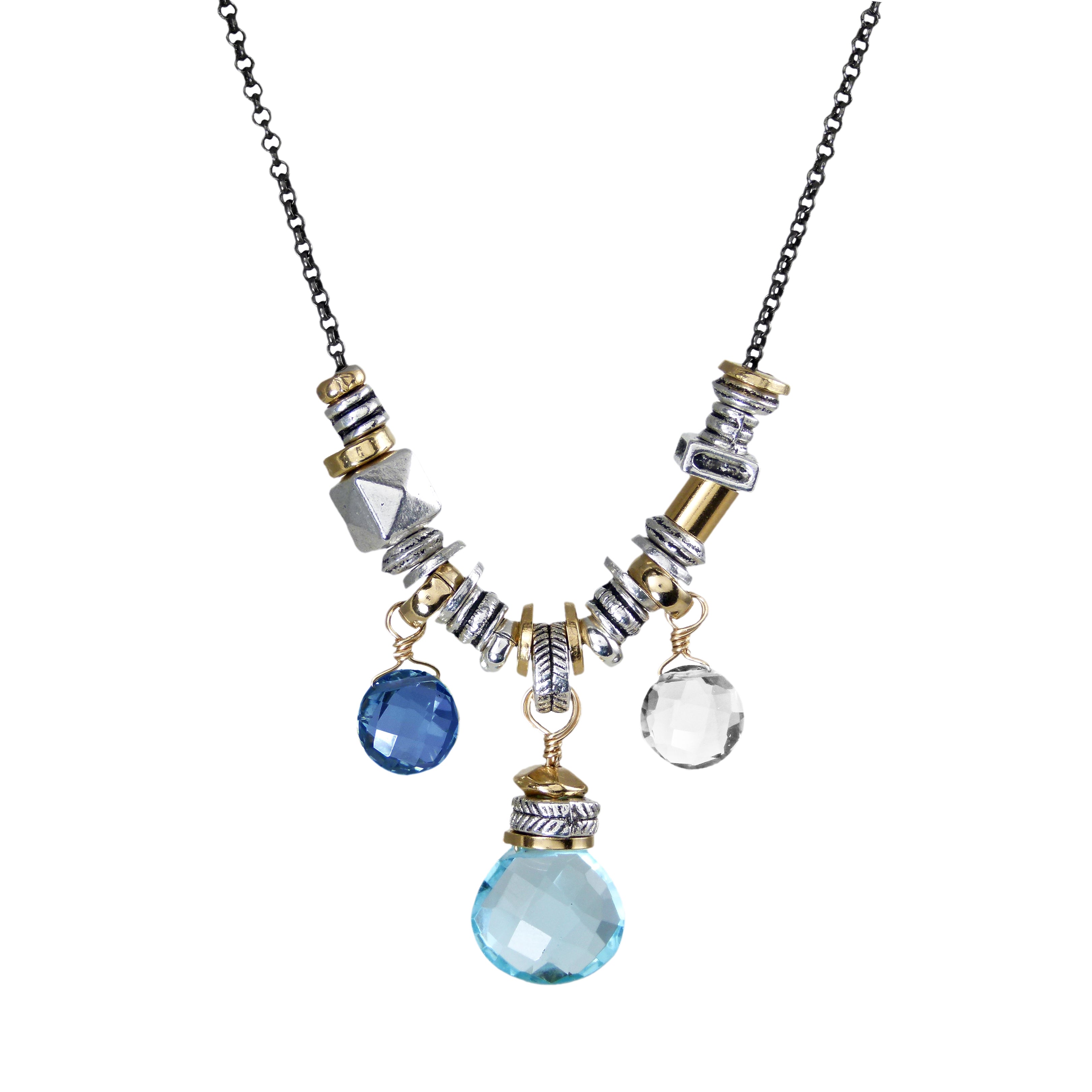 Mixed Metal Blue Topaz Element Necklace