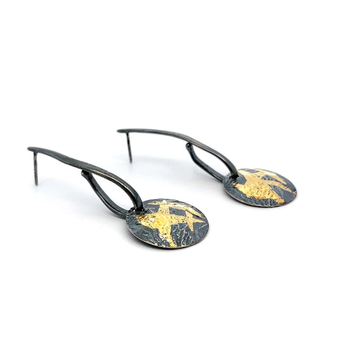 Long Wavy Post Keum-boo Disk Earrings - Q Evon Fine Jewelry