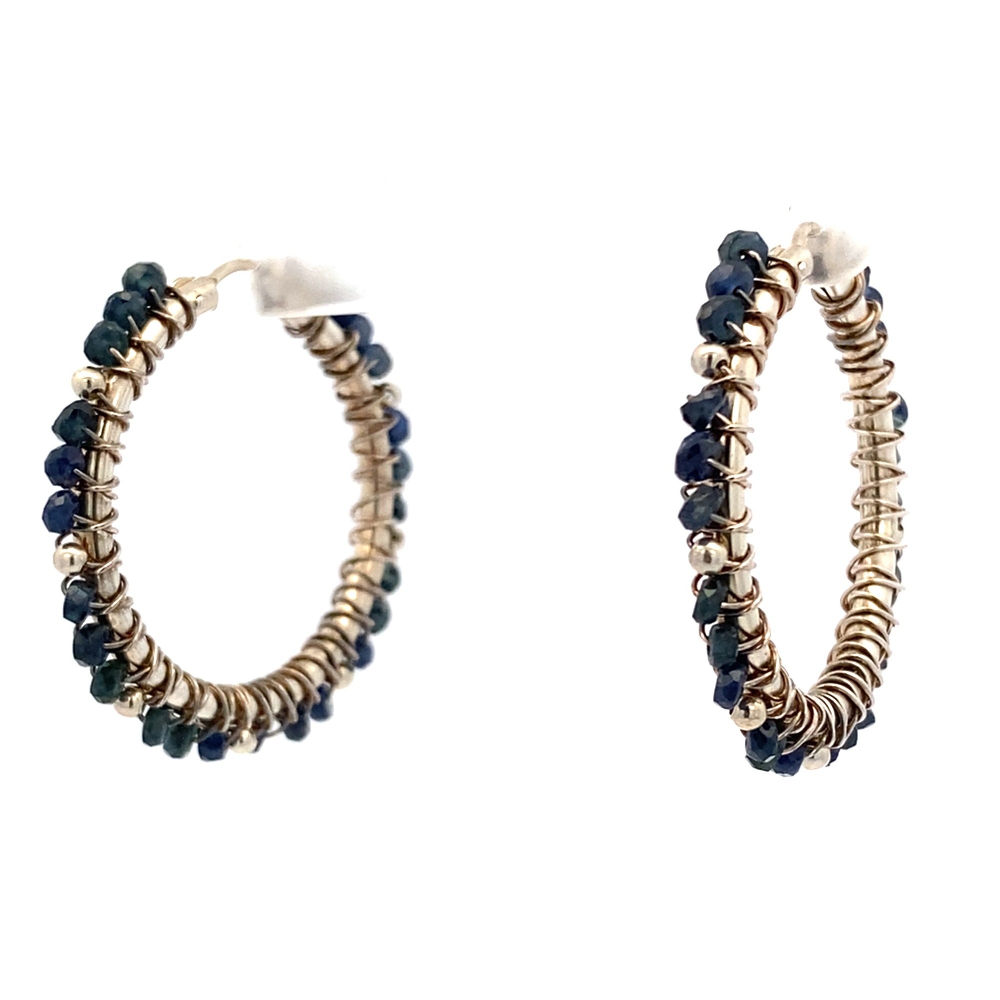 Blue Sapphire Wrapped Hoops