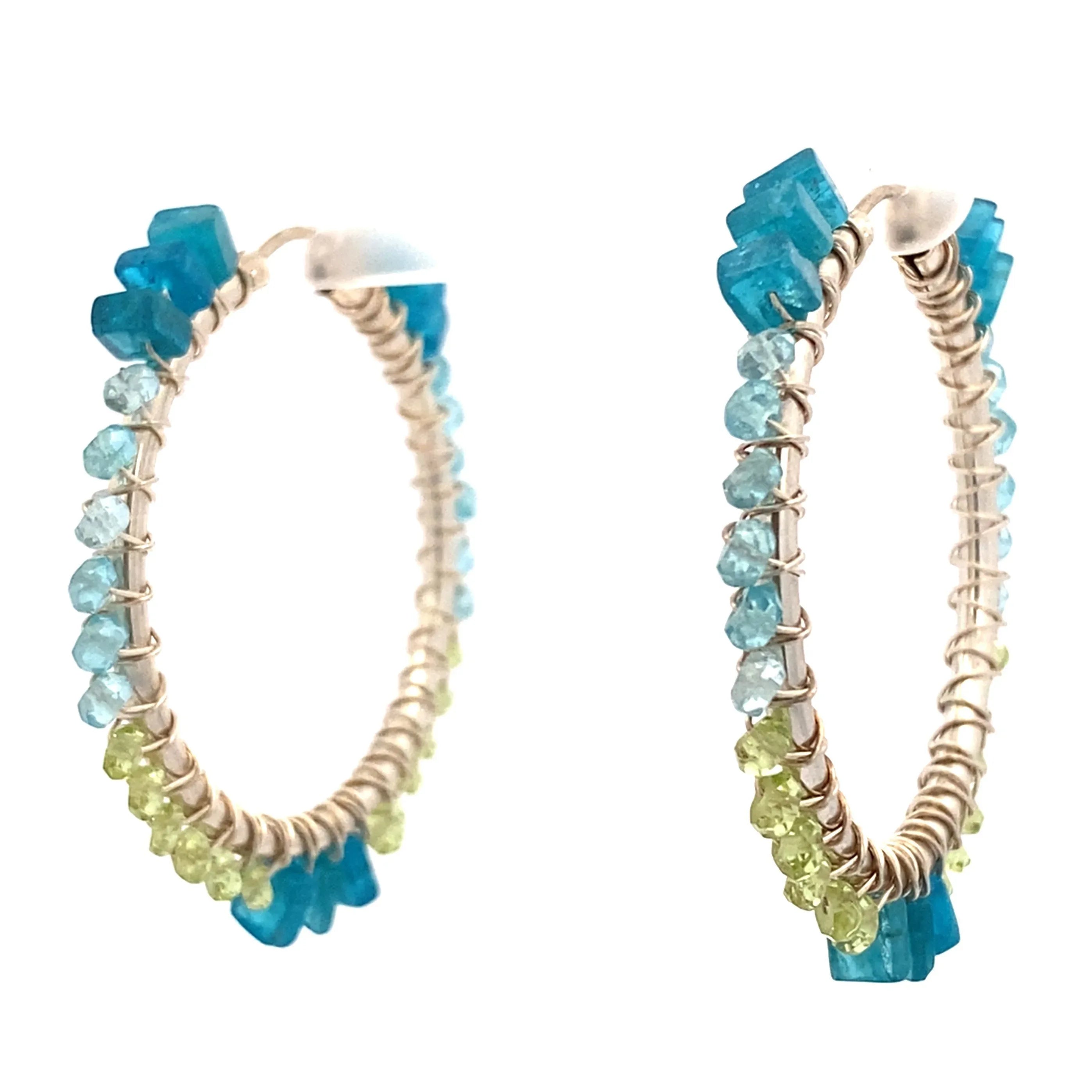 Peridot and Apatite Wrapped Hoops - Q Evon Fine Jewelry