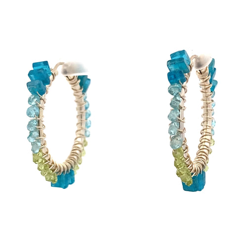 Peridot and Apatite Wrapped Hoops - Q Evon Fine Jewelry
