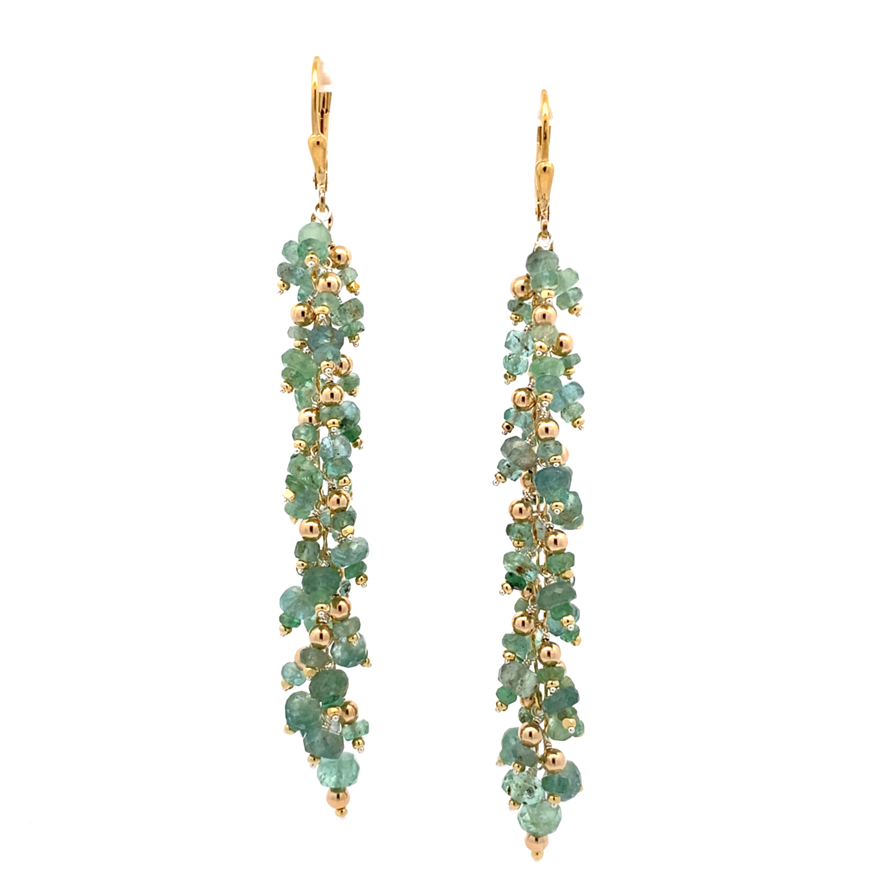 Emerald and Gold Waterfall Dangle Earrings