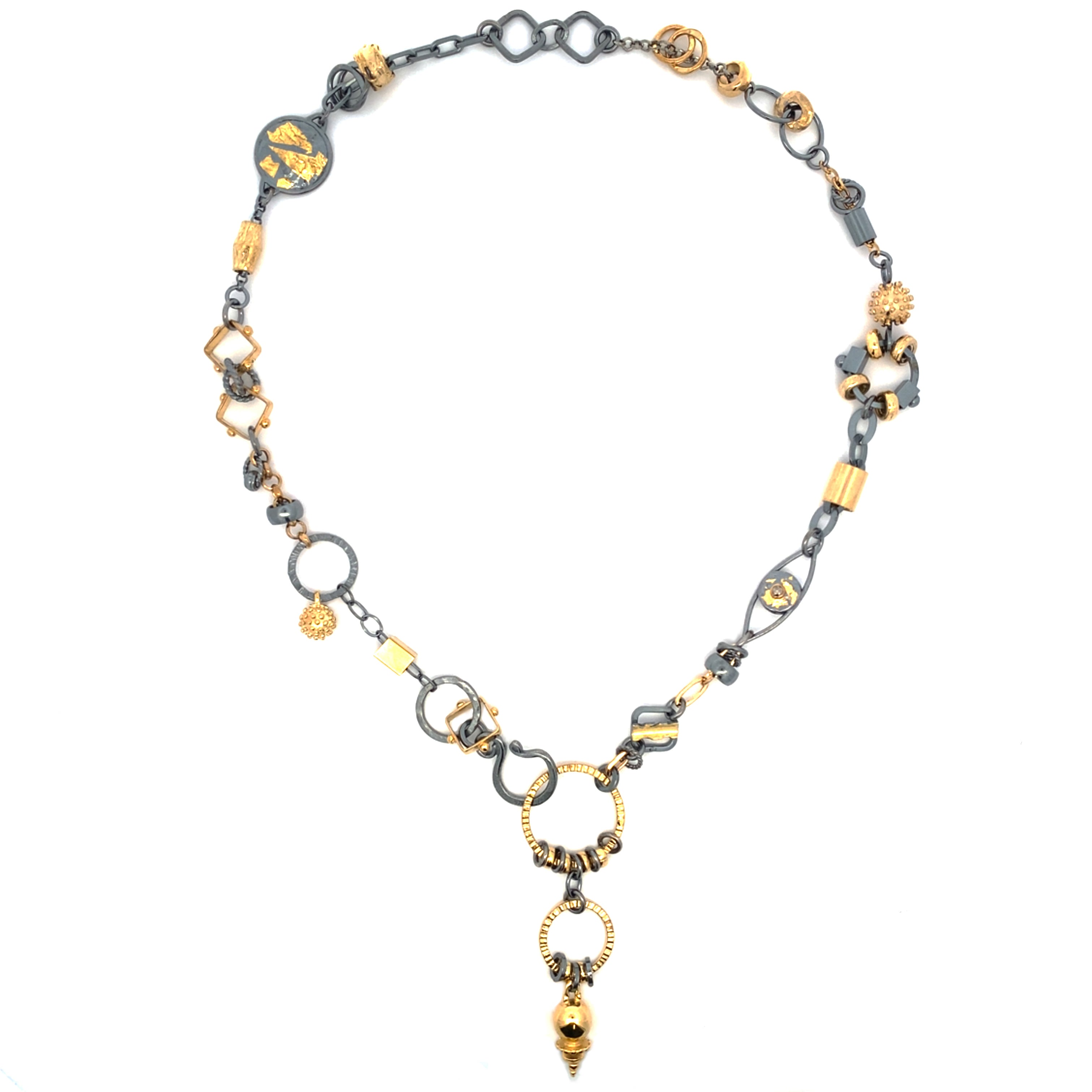 Black and Gold Plumb Bob Sculpture Necklace - Champagne Diamond