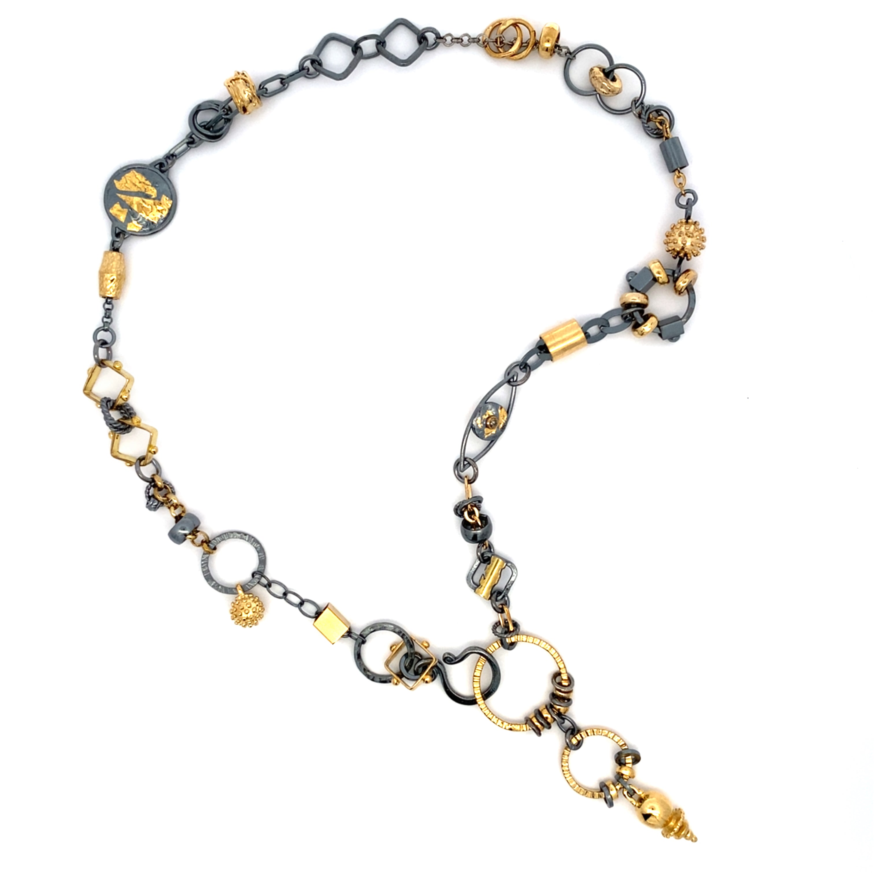 Black and Gold Plumb Bob Sculpture Necklace - Champagne Diamond