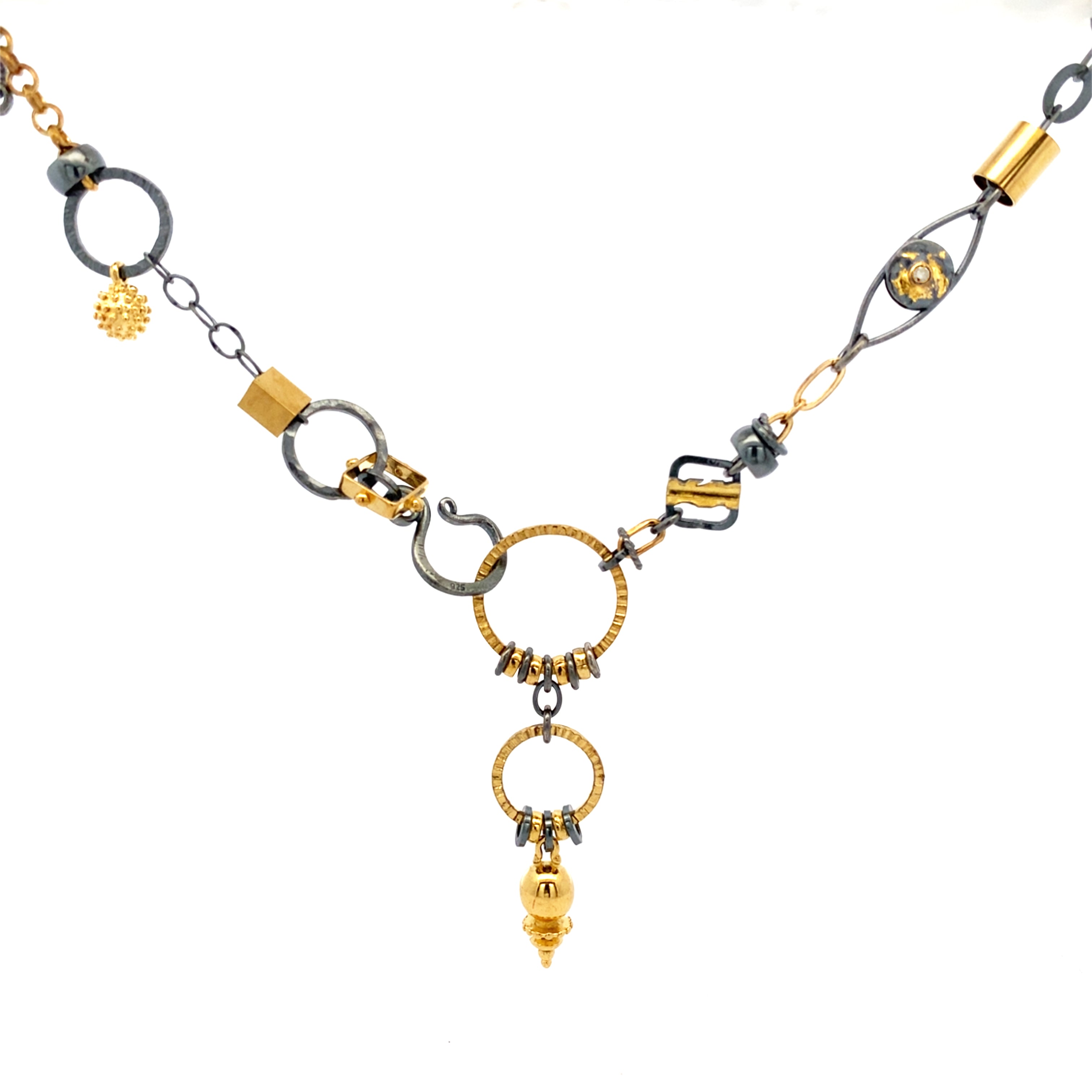 Black and Gold Plumb Bob Sculpture Necklace - Champagne Diamond