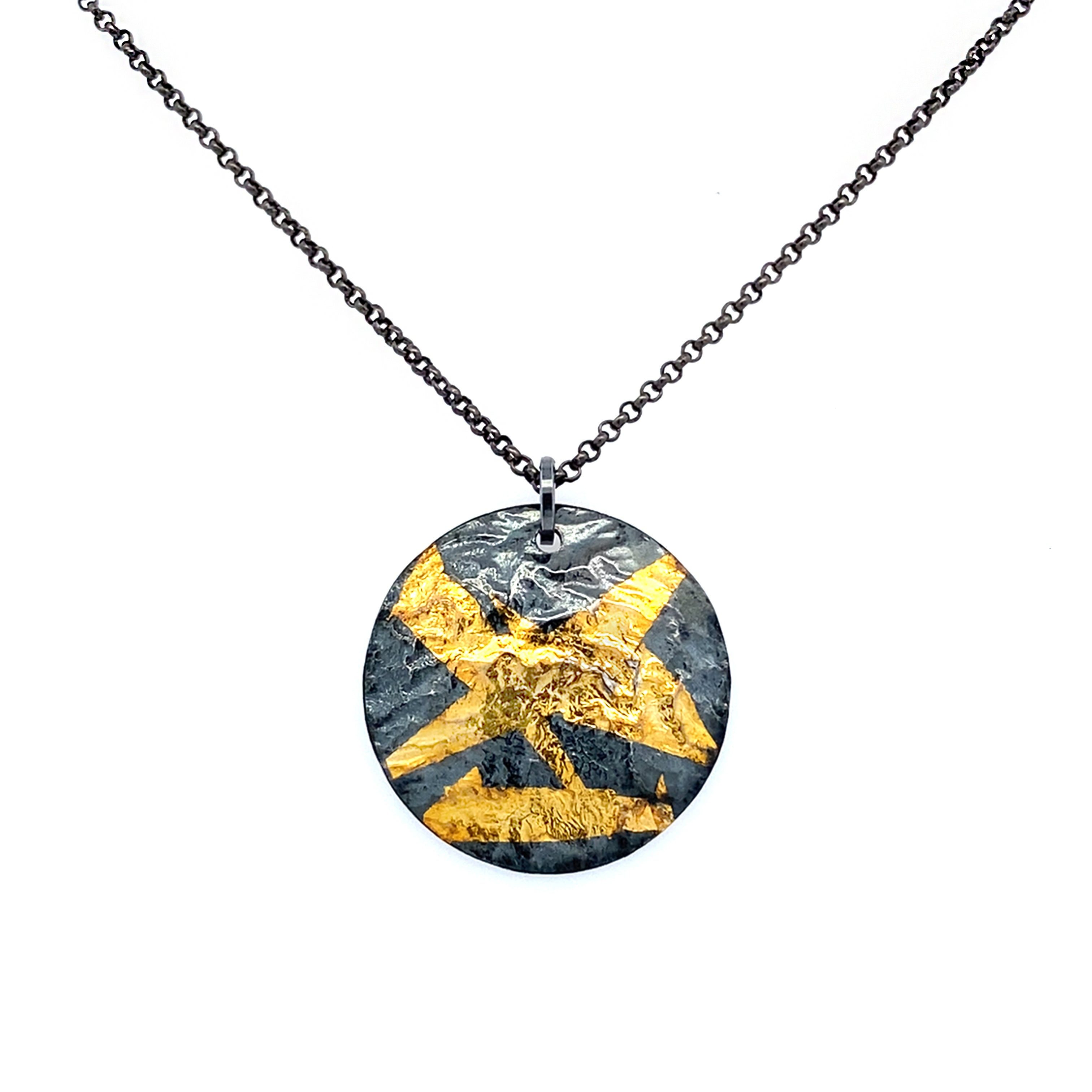 Black and Gold Keum-Boo Single Disk Necklace