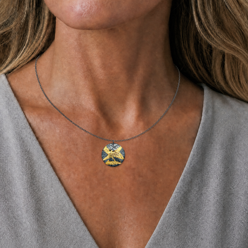 Black and Gold Keum-Boo Single Disk Necklace
