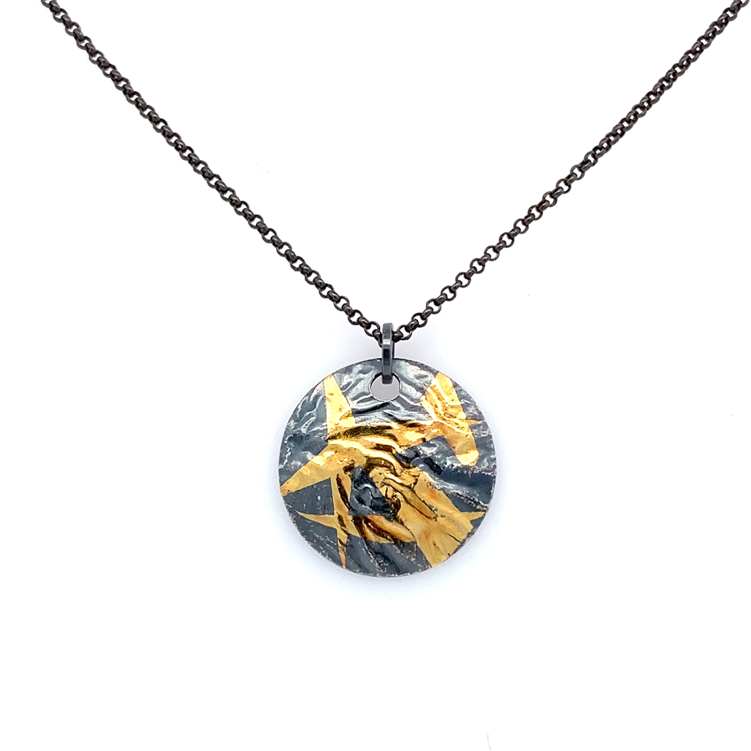 Black and Gold Keum-Boo Single Disk Necklace