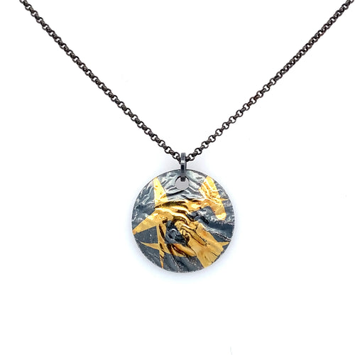 Black and Gold Keum-Boo Single Disk Necklace - Q Evon Fine Jewelry