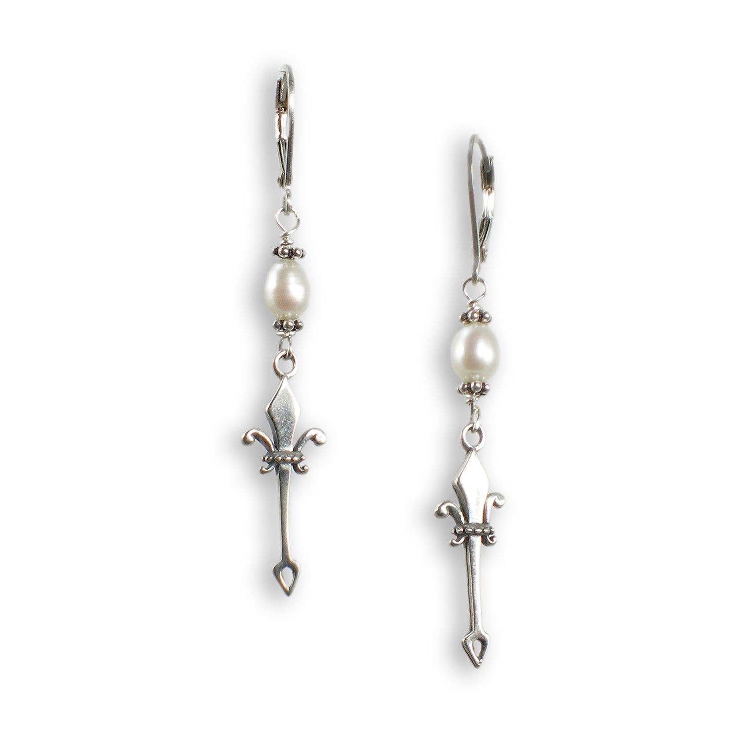Silver Scepter and Pearl Earrings