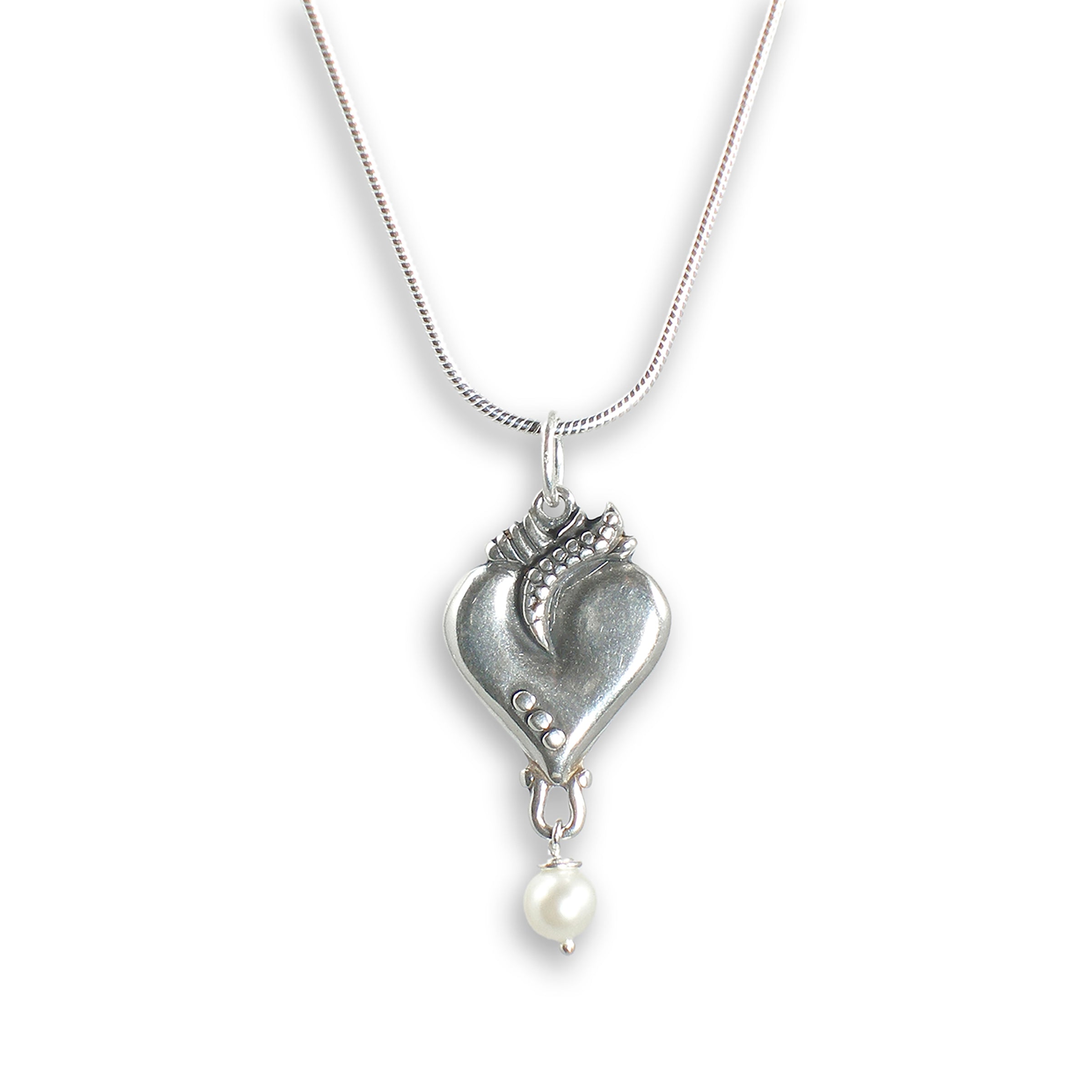Flaming Heart & Pearl Drop Pendant