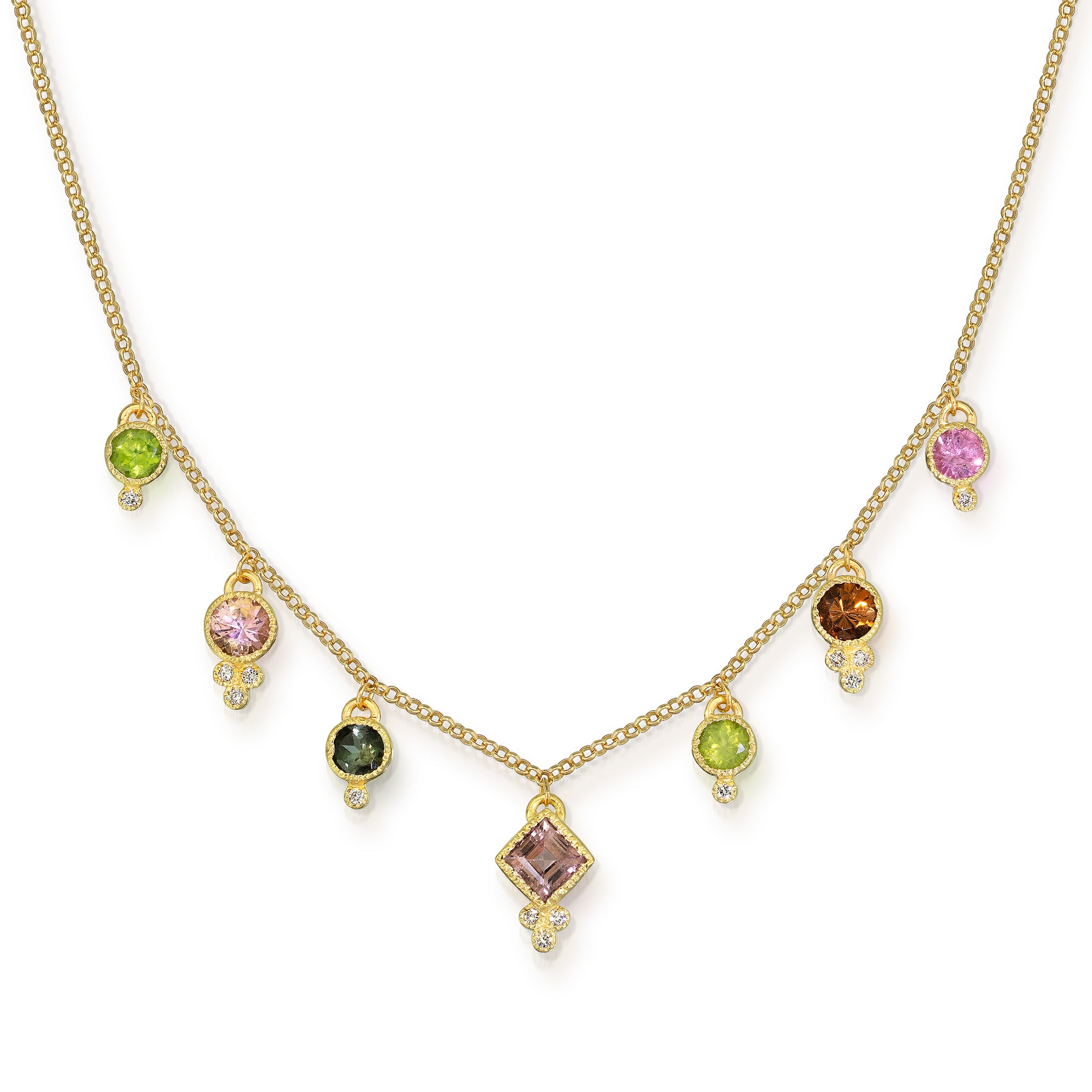 7 Tourmaline Necklace - Light Pink Square Center