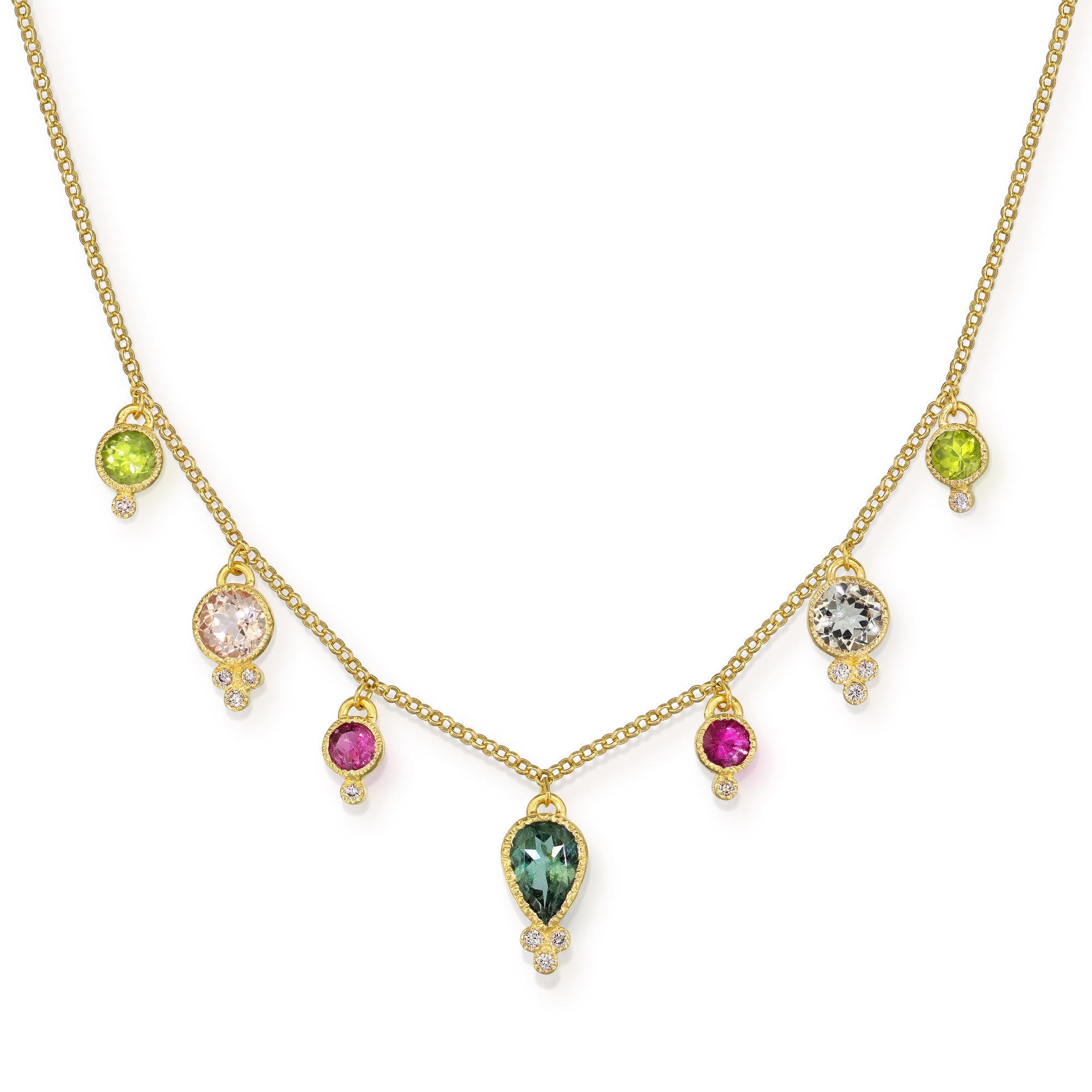 7 Tourmaline Necklace - Blue Green Pear Center
