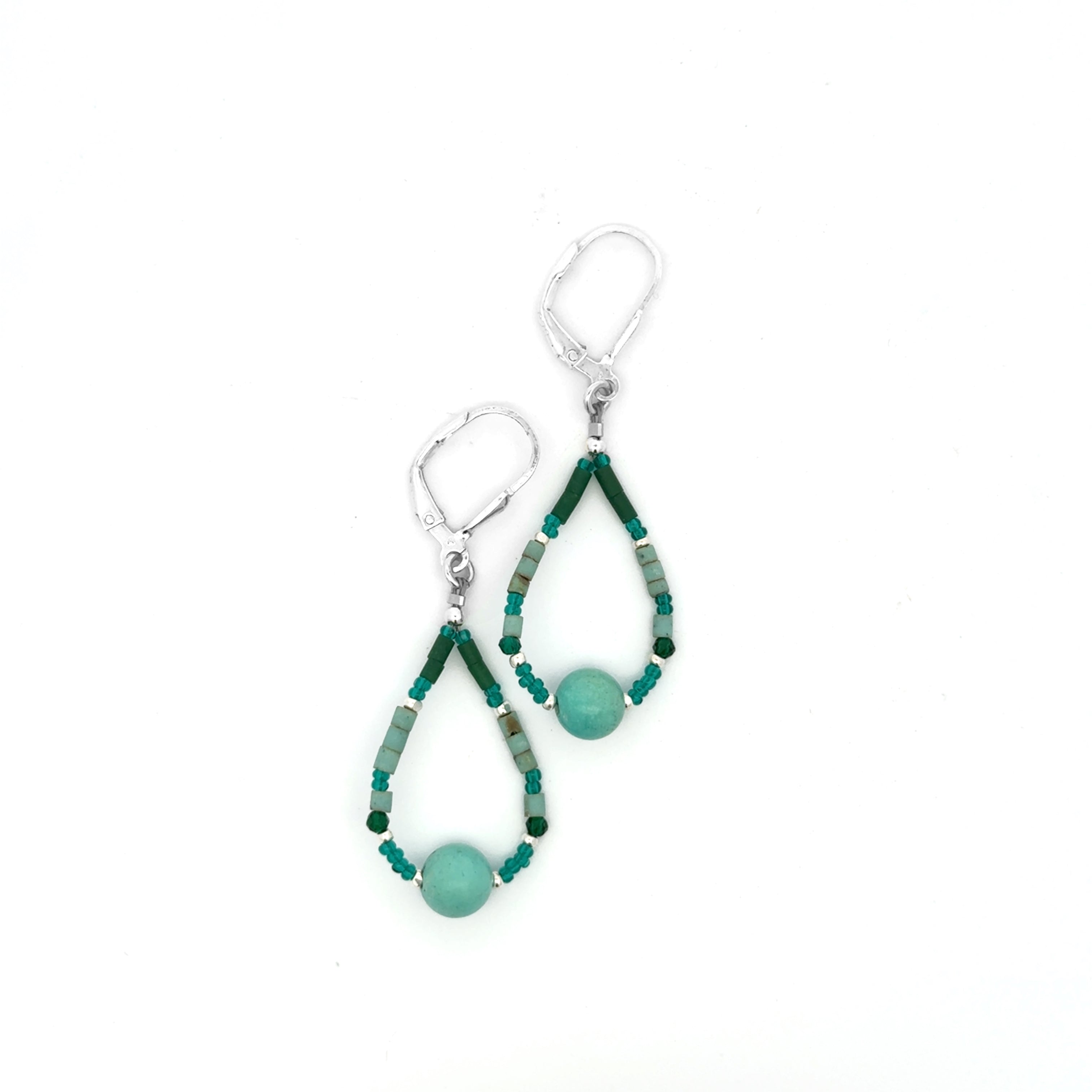 Silver Leverback Earrings with Turquoise & Jade