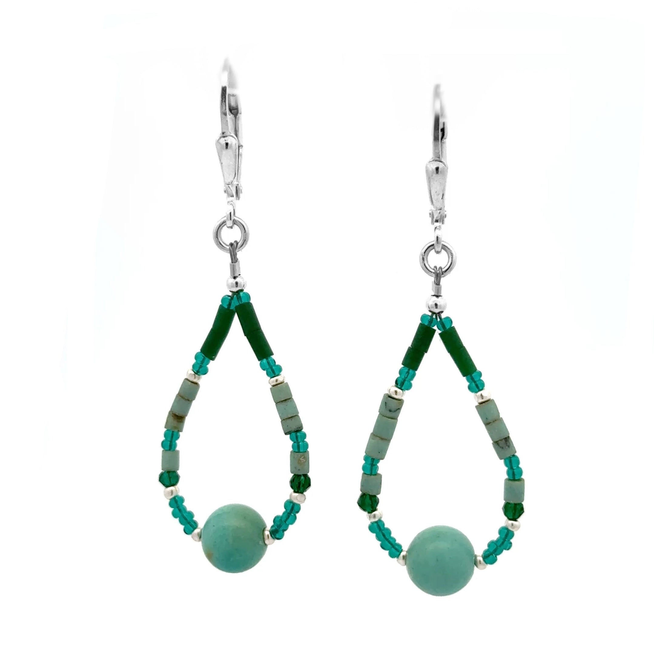 Silver Leverback Earrings with Turquoise & Jade