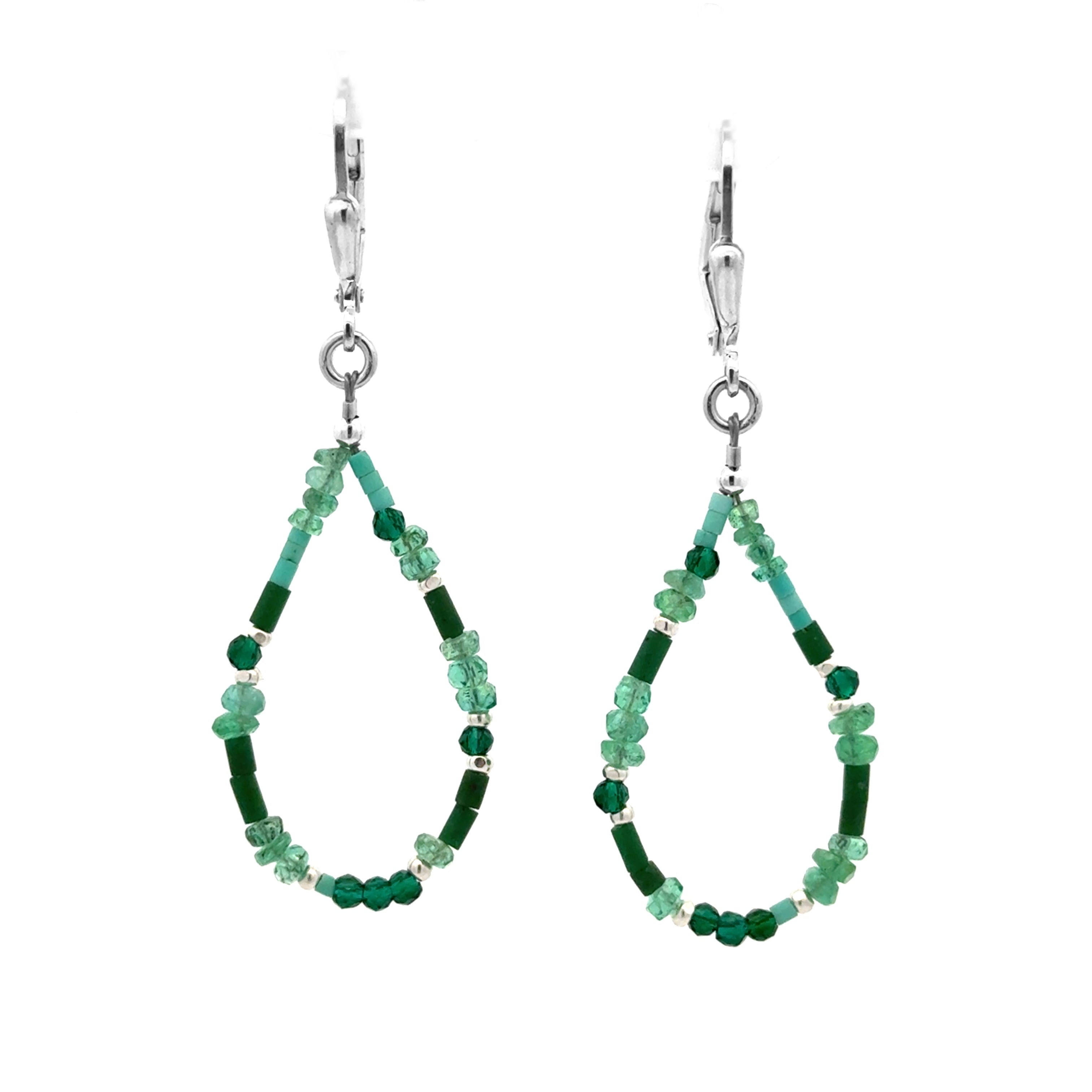 Silver Leverback Earrings with Turquoise & Jade