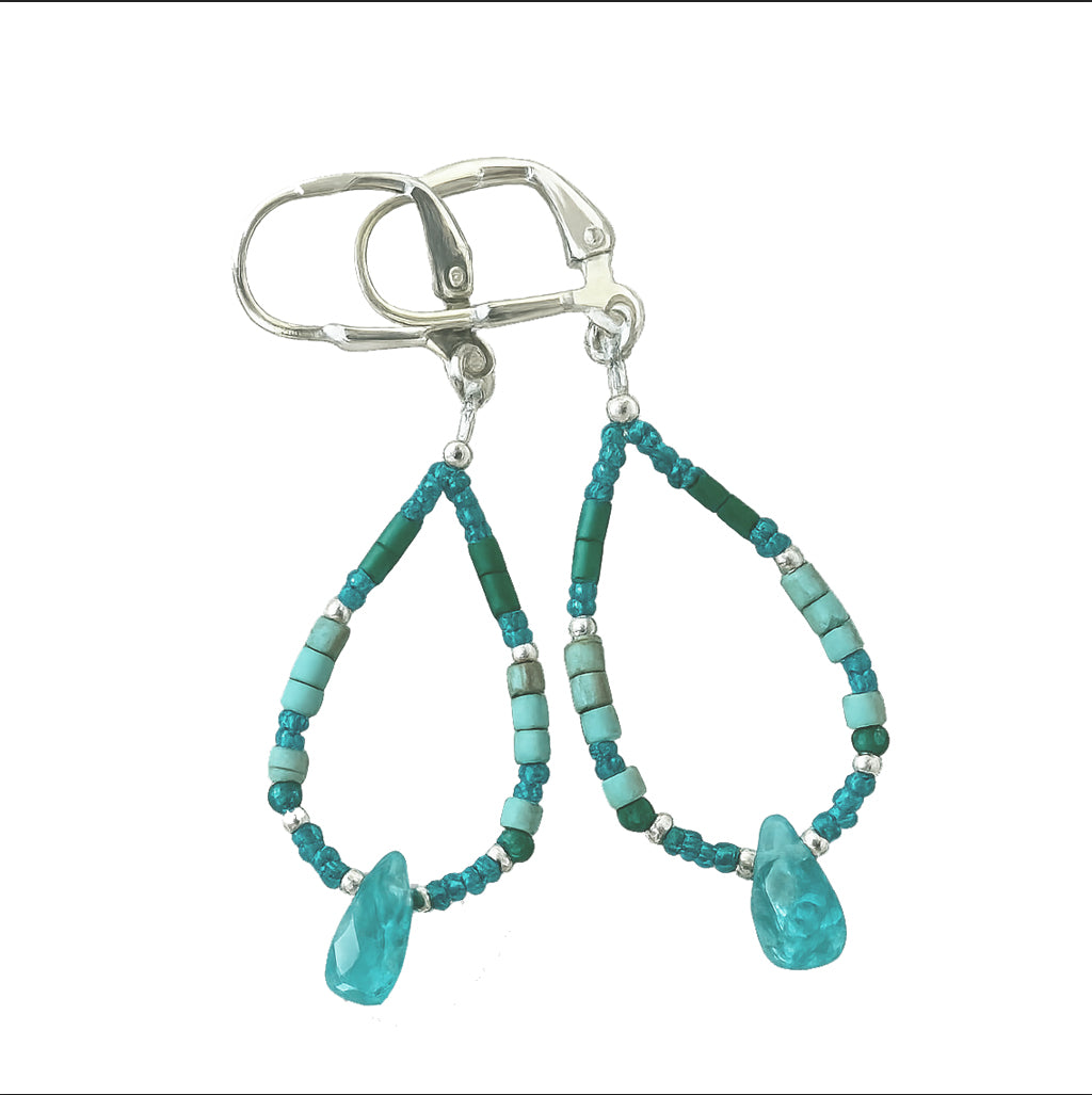 Silver Leverback Earrings with Turquoise & Jade