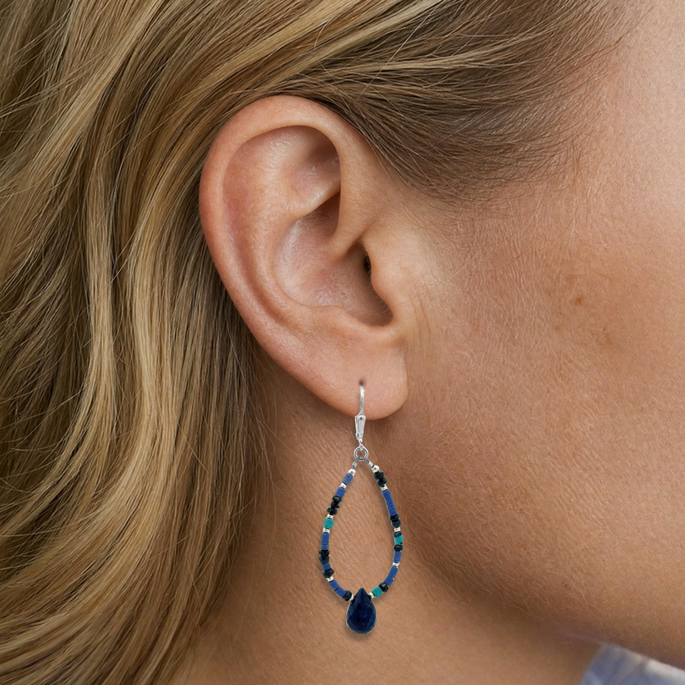 Lapis Turquoise and Sapphire Earrings
