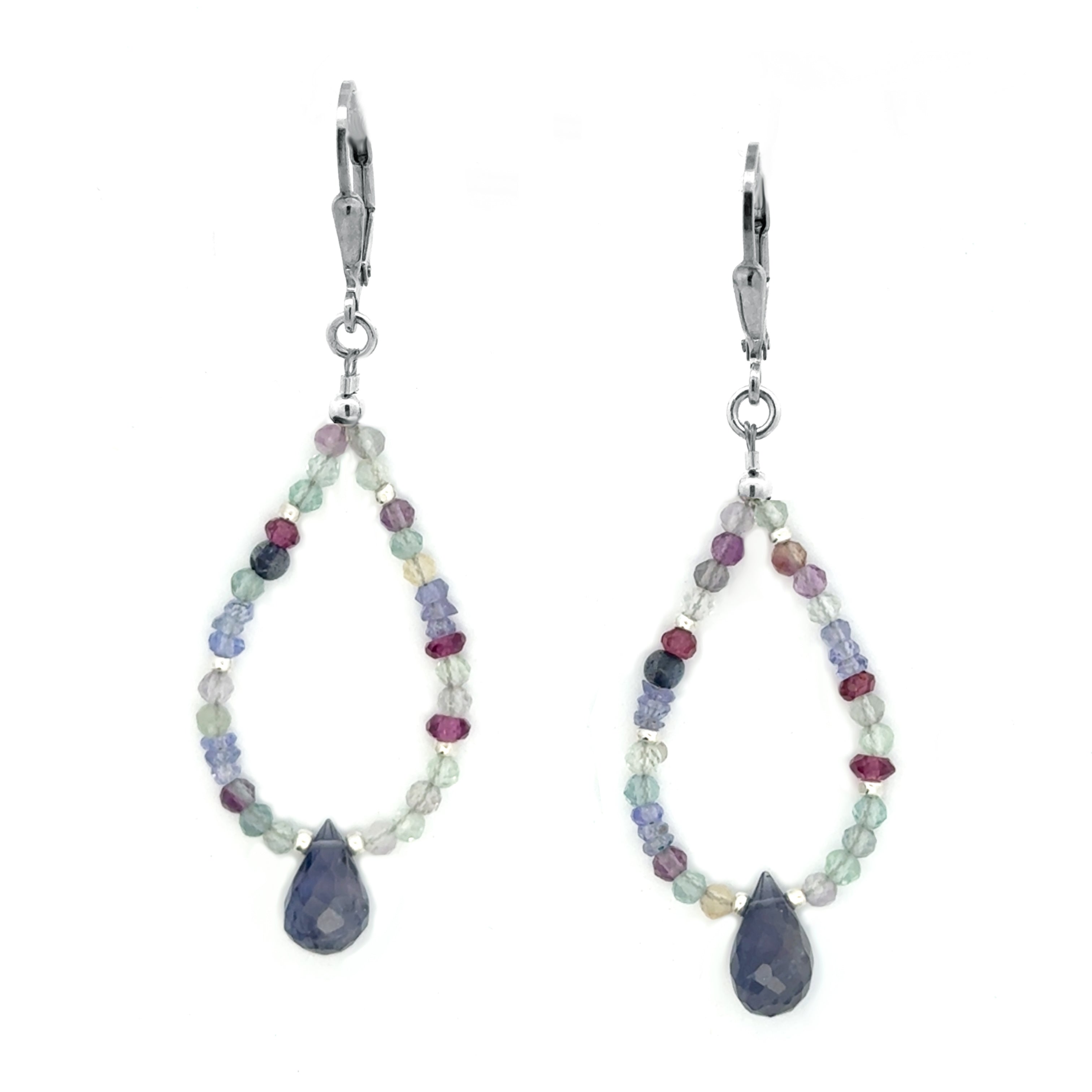 Tanzanite, Iolite, Fluorite Silver Earrings