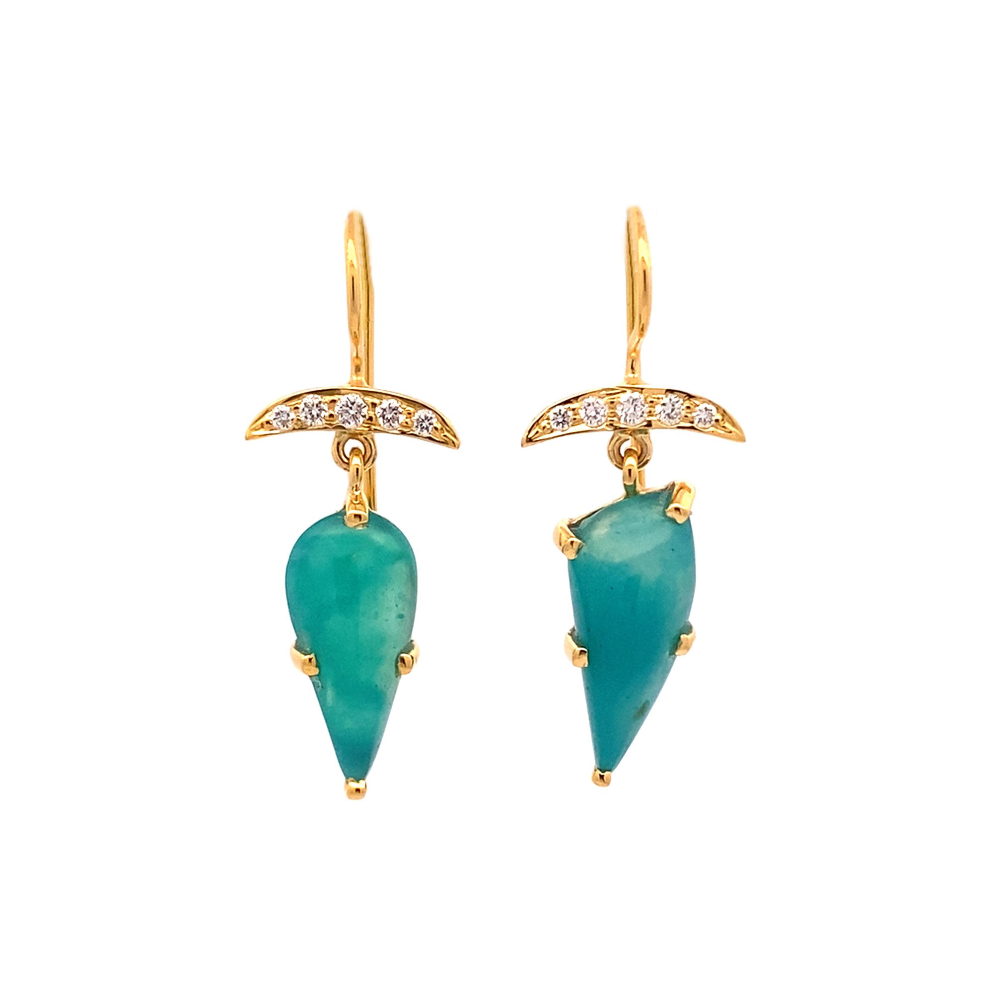One of a kind gem silica earrings on a white background