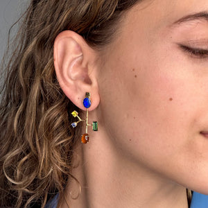 14k Gold Asymmetrical Opal and Hessonite Earrings