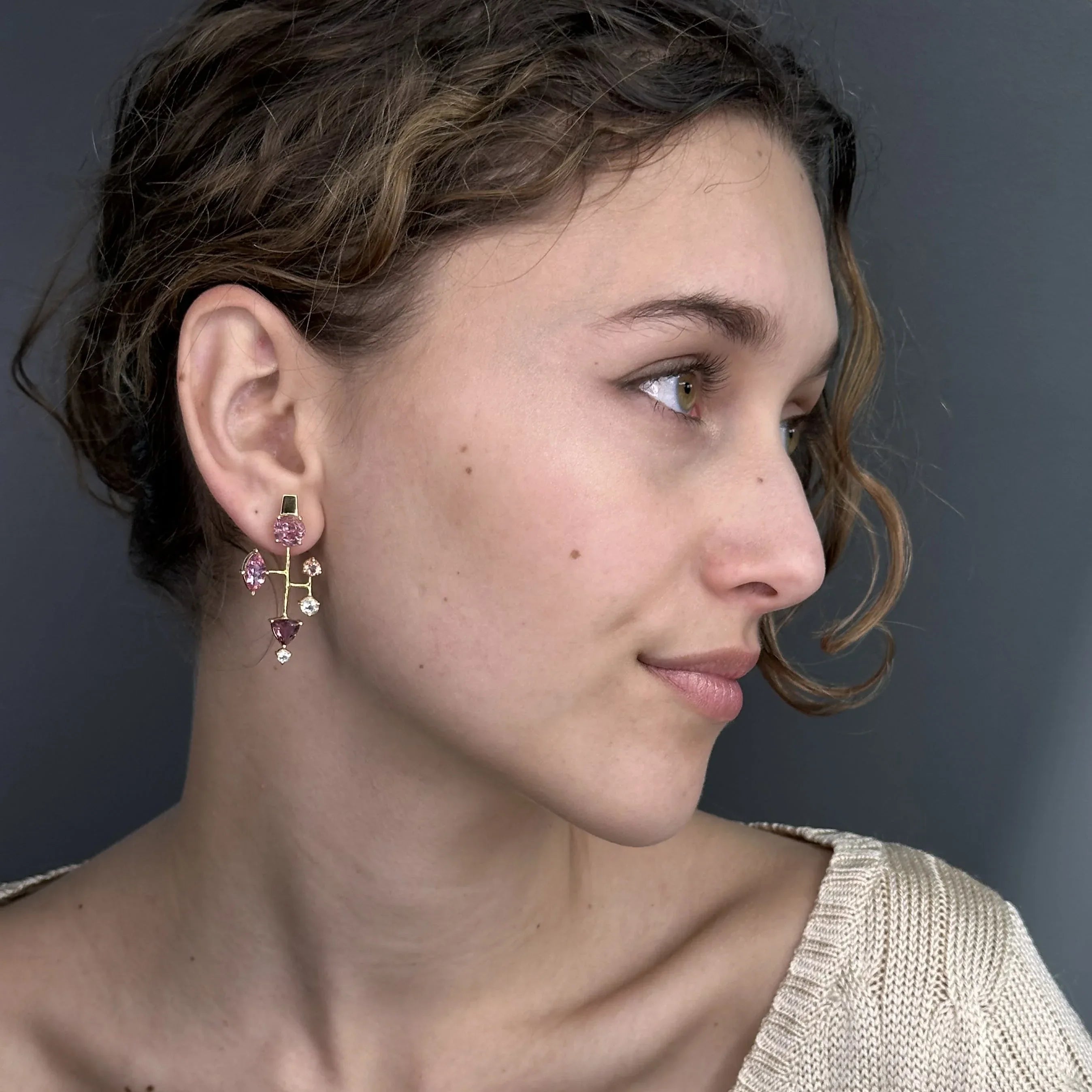 14k Gold Asymmetrical Tourmaline and Sapphire Earrings - Q Evon Fine Jewelry