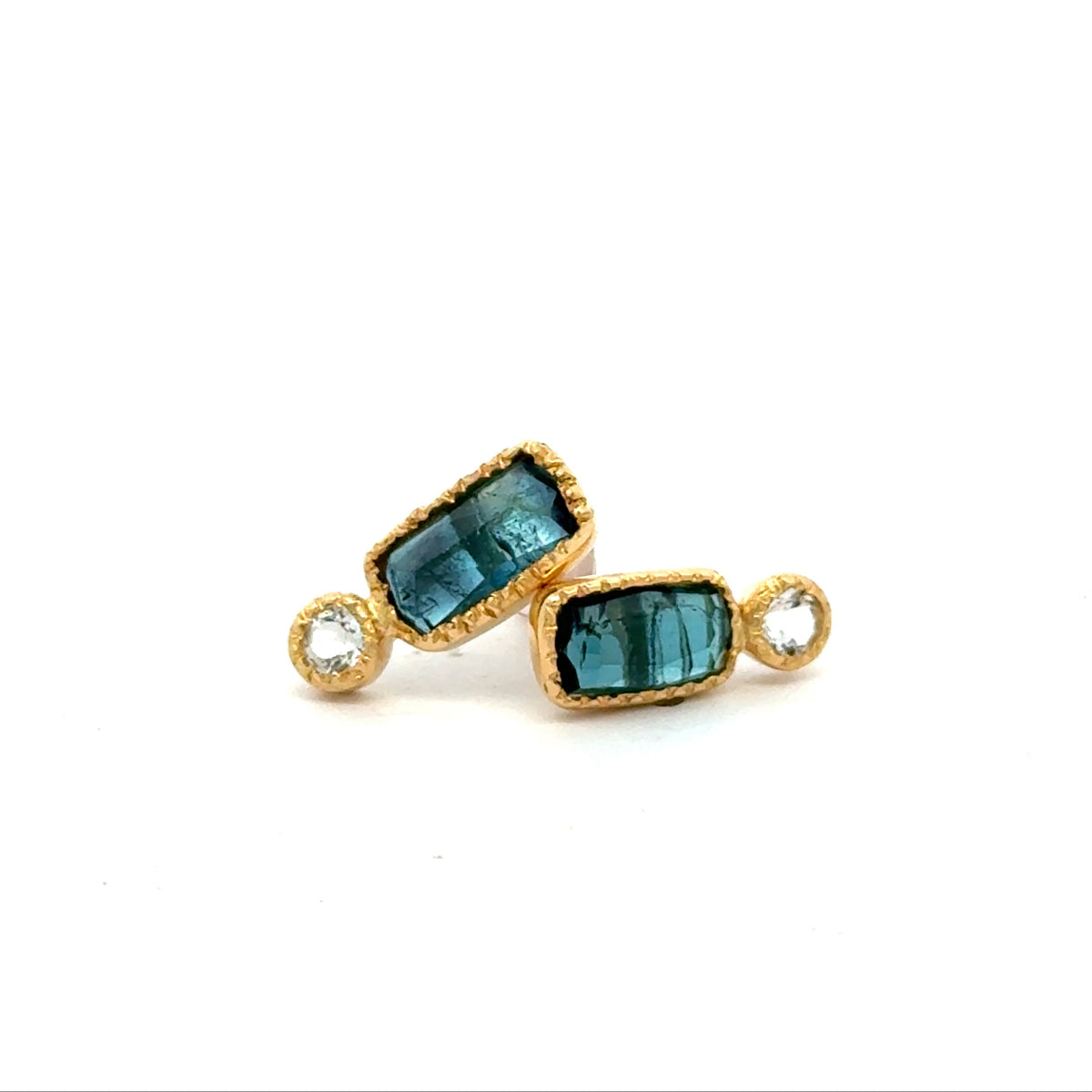14k Gold Aquamarine and Diamond Studs