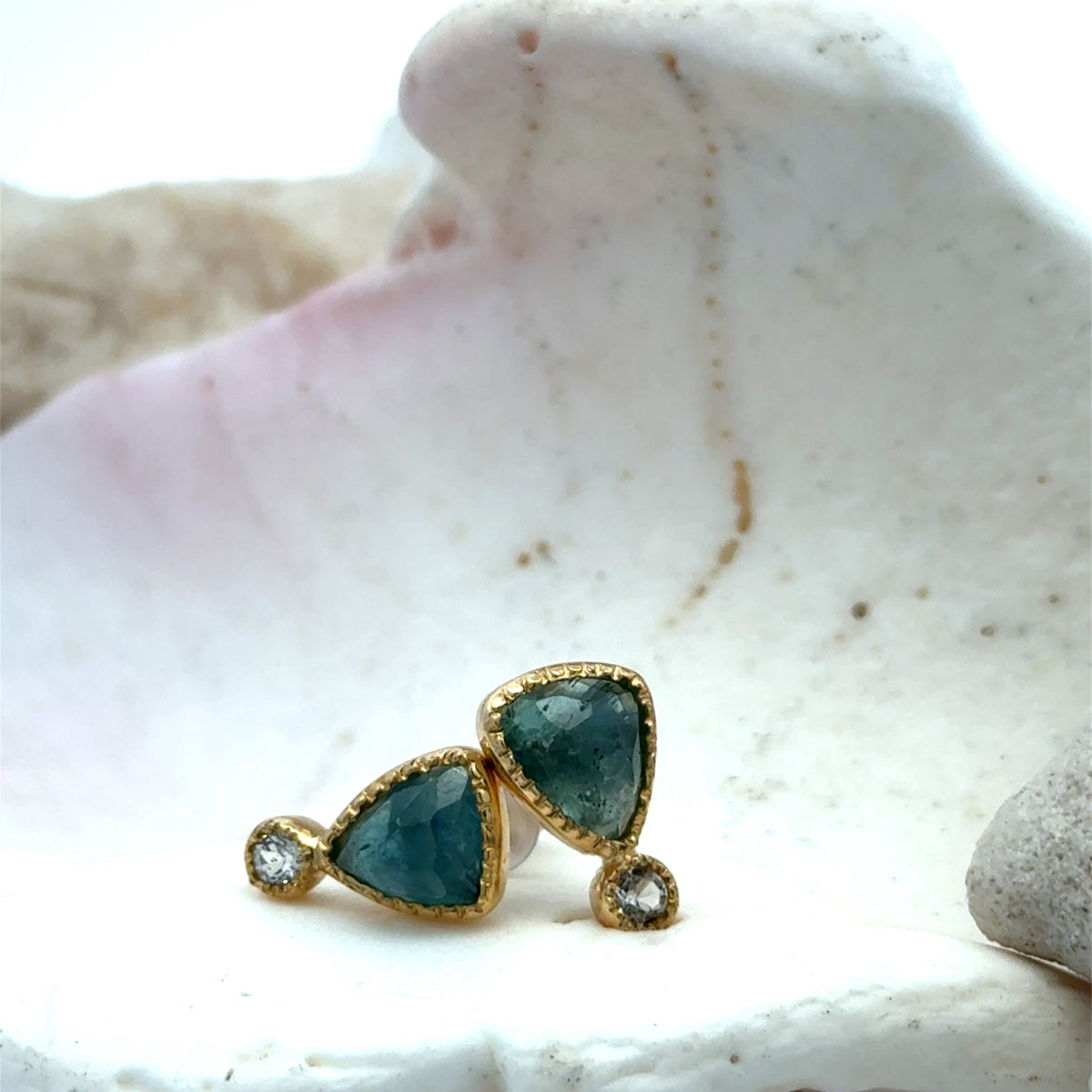14k Gold Aquamarine and Diamond Studs